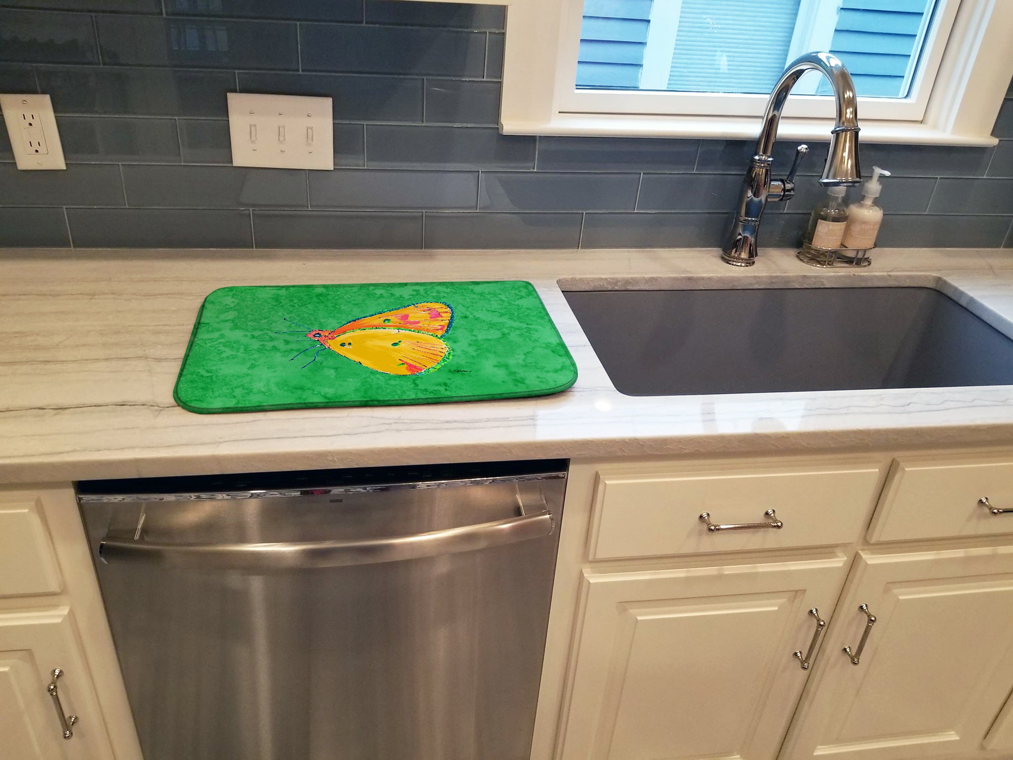 Butterfly Orange on Green Dish Drying Mat 8861DDM