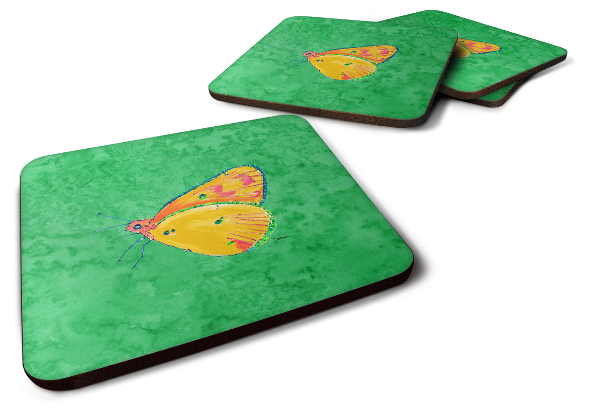 Set of 4 Butterfly Orange on Green Foam Coasters - the-store.com