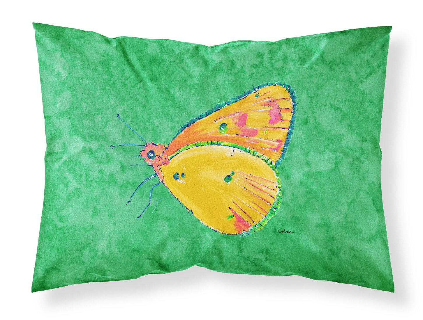 Butterfly Orange on Green Moisture wicking Fabric standard pillowcase by Caroline's Treasures