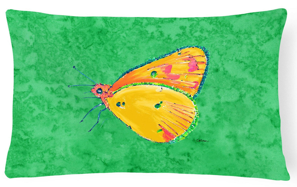 Butterfly Orange on Green   Canvas Fabric Decorative Pillow by Caroline&#39;s Treasures