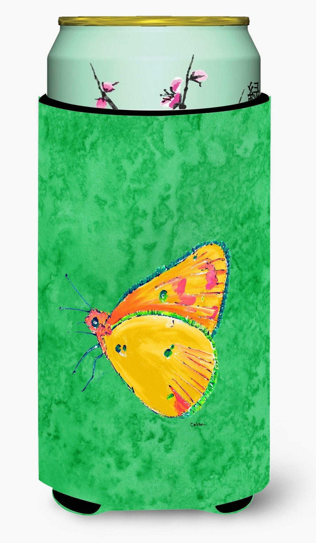 Butterfly Orange on Green  Tall Boy Beverage Insulator Beverage Insulator Hugger by Caroline&#39;s Treasures