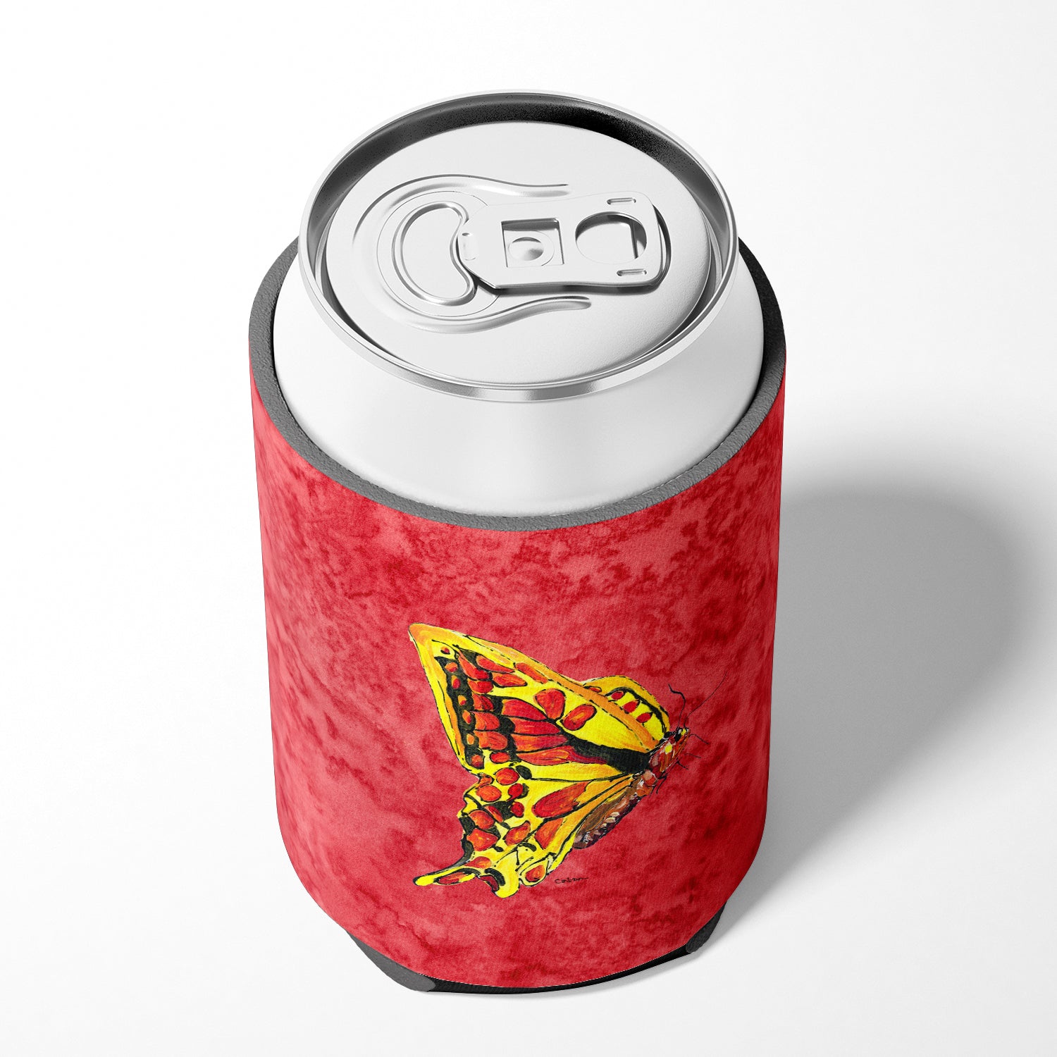 Butterfly on Red Can or Bottle Beverage Insulator Hugger
