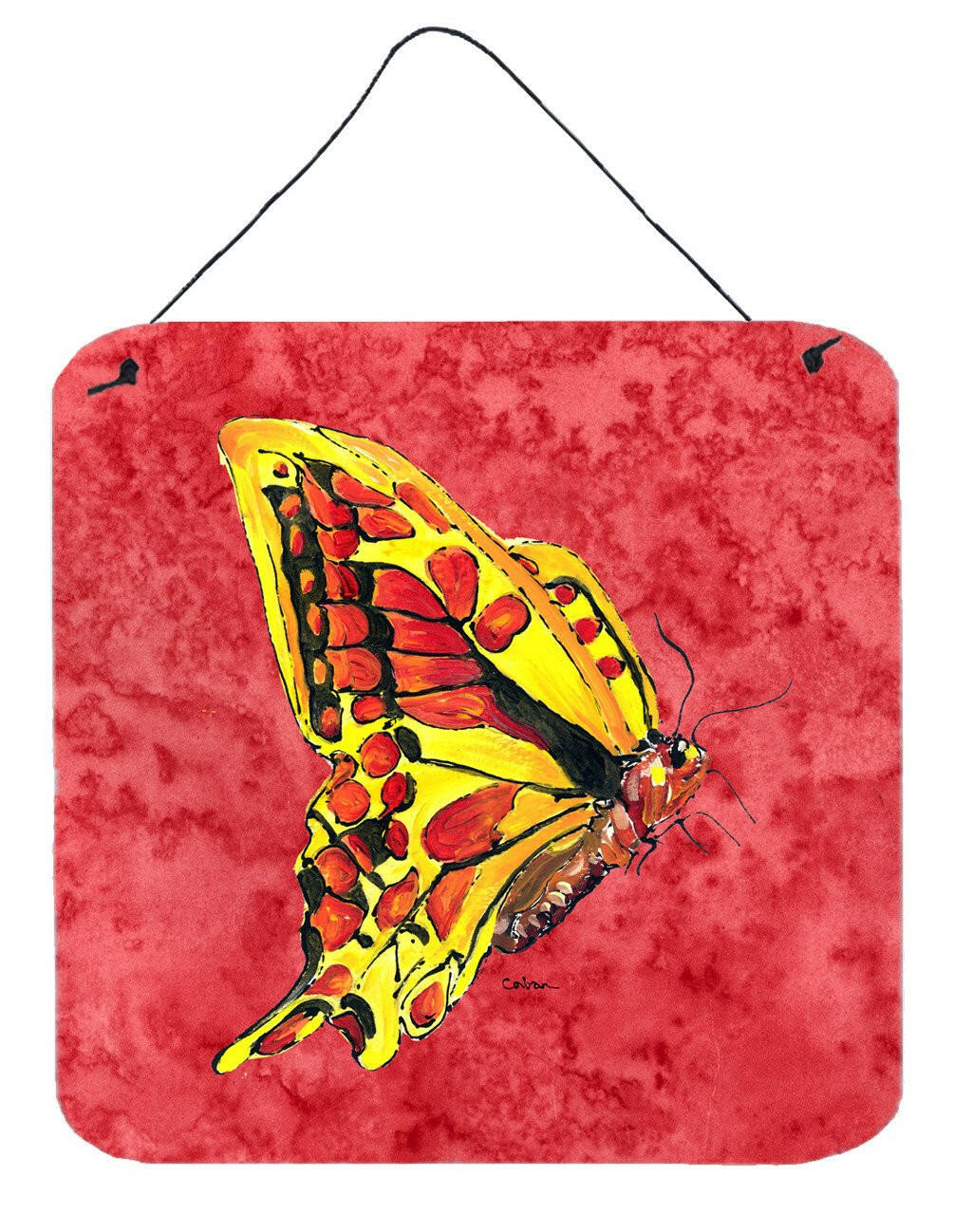 Butterfly on Red Aluminium Metal Wall or Door Hanging Prints by Caroline&#39;s Treasures