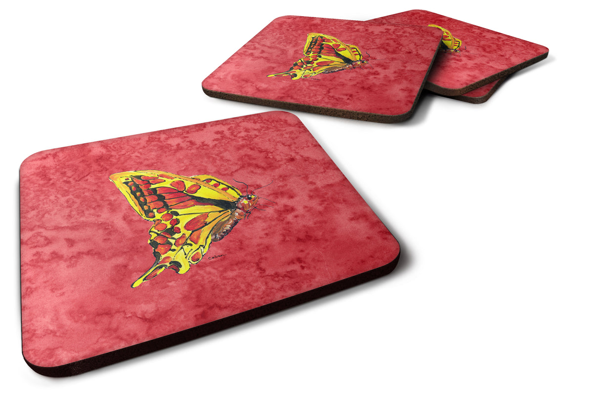 Set of 4 Butterfly on Red Foam Coasters - the-store.com