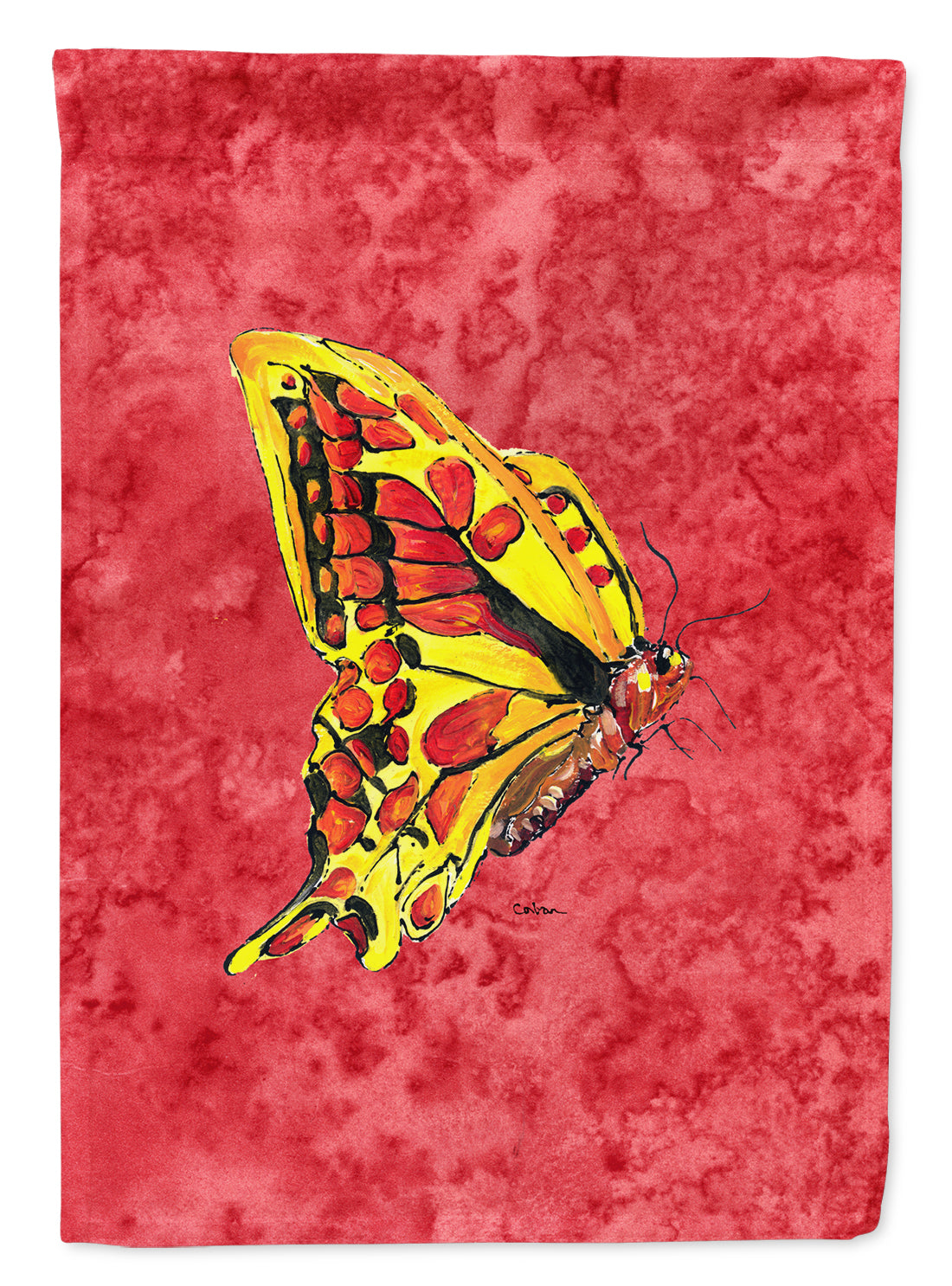 Papillon sur la taille du jardin du drapeau rouge
