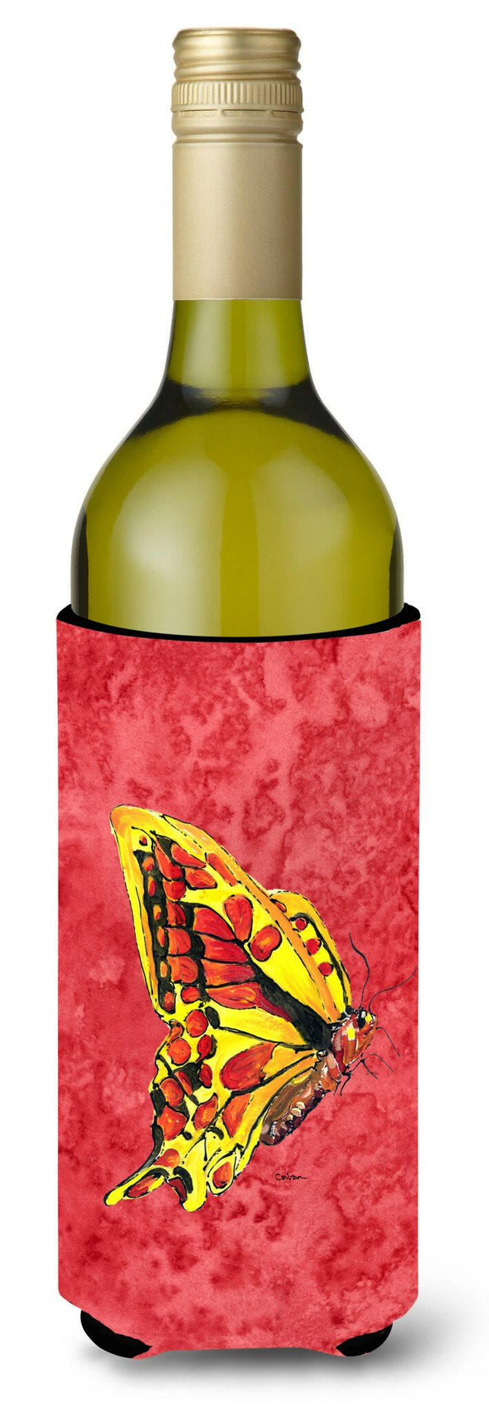 Butterfly on Red Wine Bottle Beverage Insulator Beverage Insulator Hugger by Caroline&#39;s Treasures