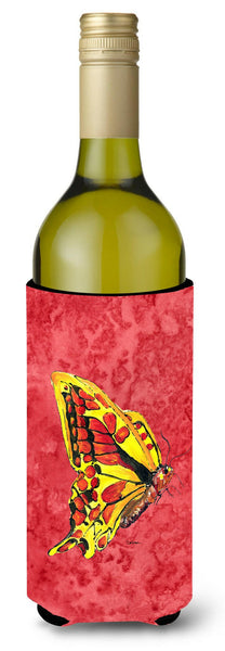 Butterfly on Red Wine Bottle Beverage Insulator Beverage Insulator Hugger by Caroline's Treasures