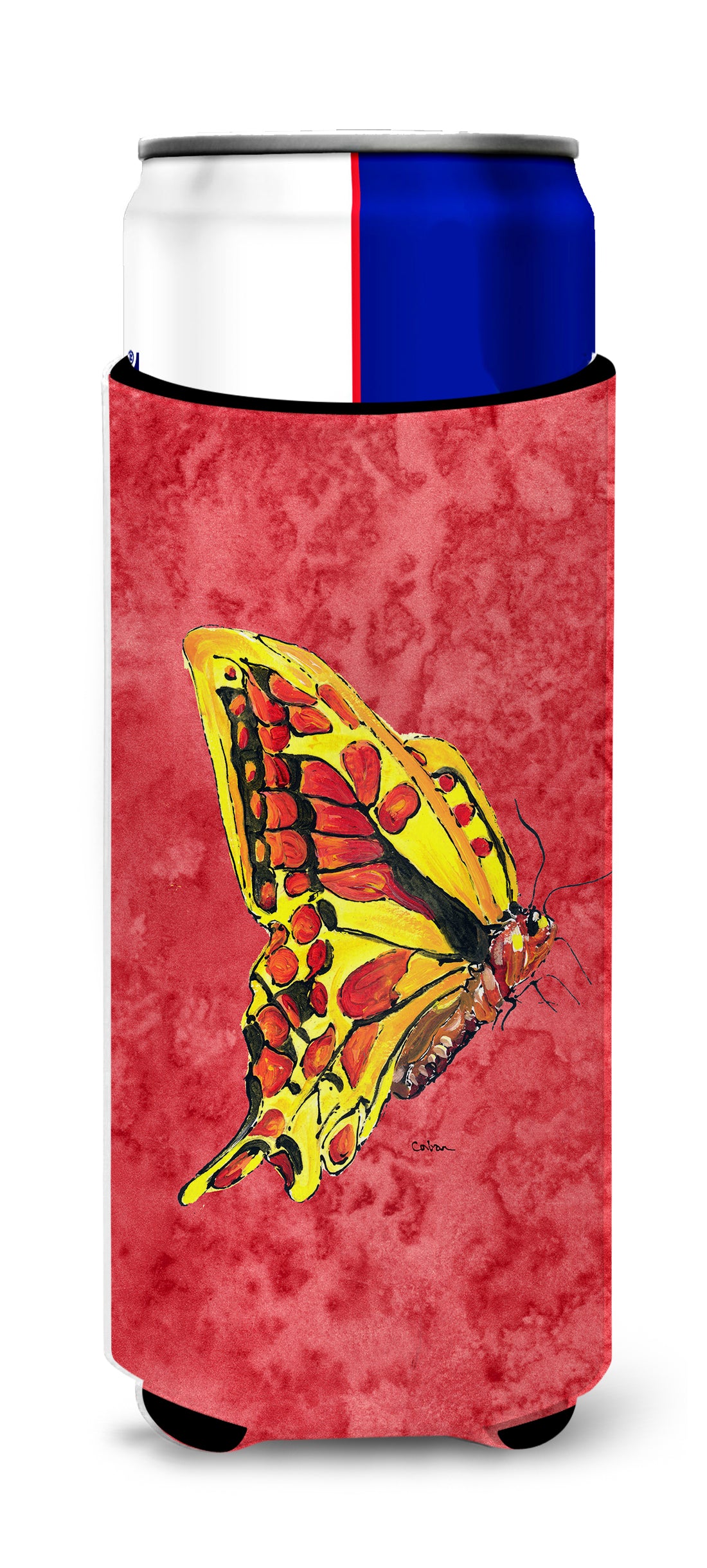 Butterfly on Red Ultra Beverage Insulators for slim cans 8862MUK