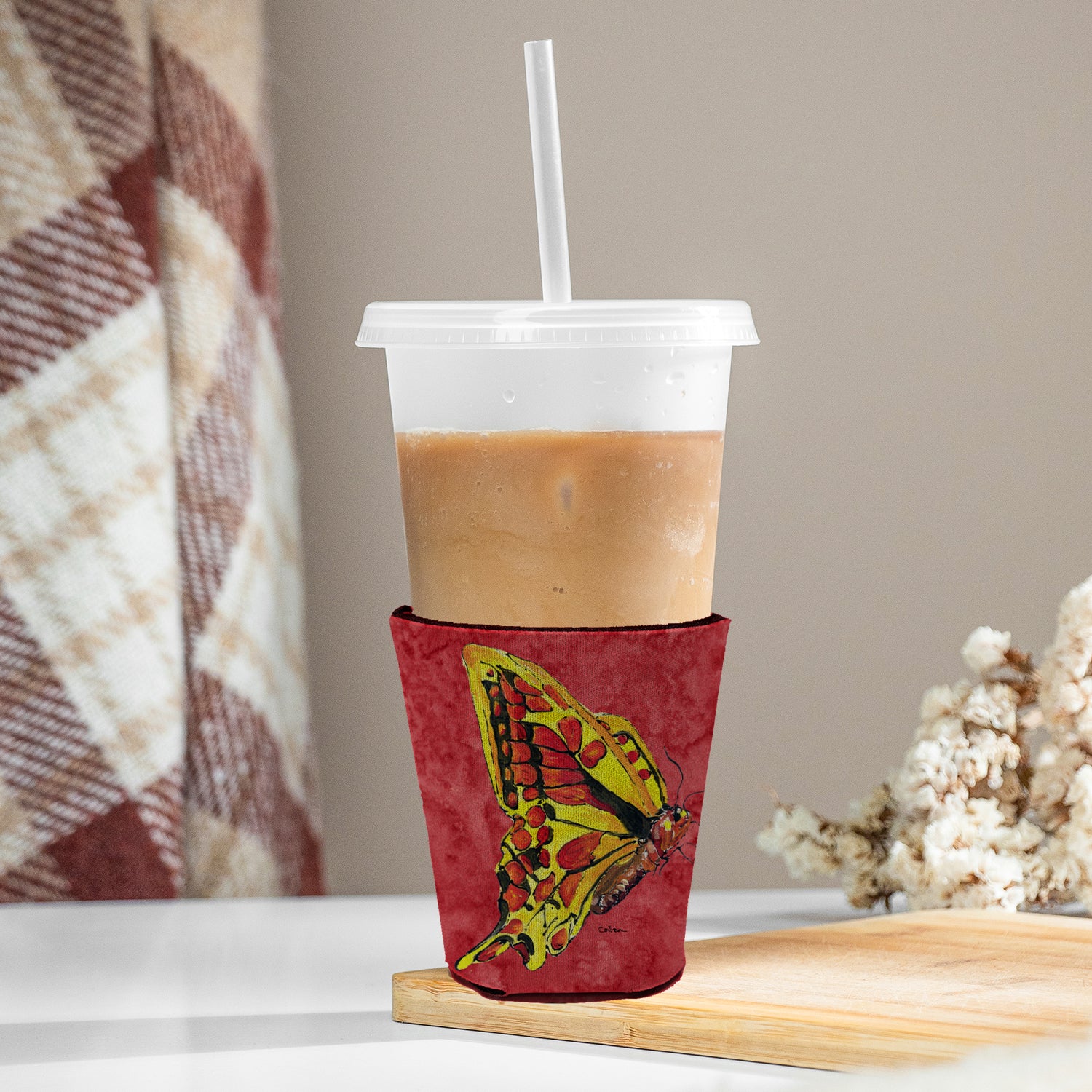 Butterfly on Red Red Cup Beverage Insulator Hugger