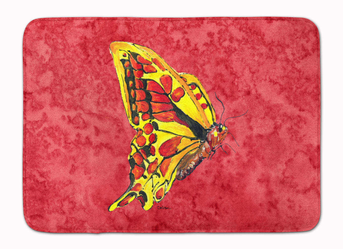 Butterfly on Red Machine Washable Memory Foam Mat 8862RUG - the-store.com