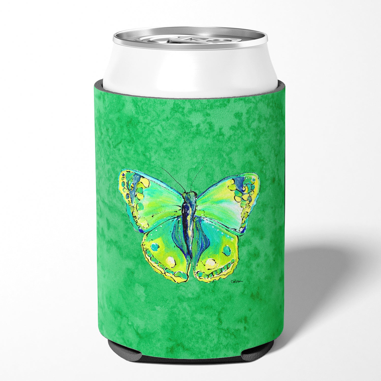 Butterfly Green on Green Can or Bottle Beverage Insulator Hugger.