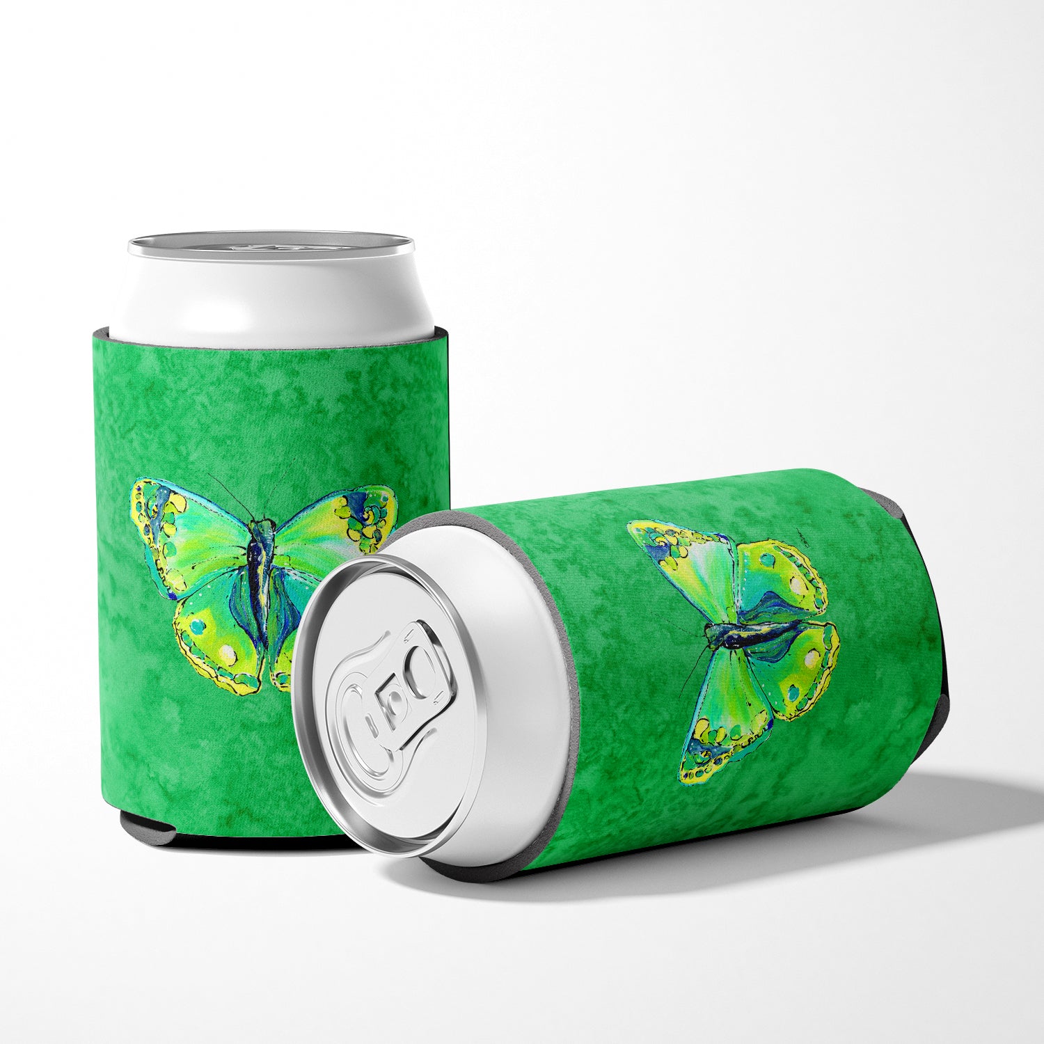 Butterfly Green on Green Can or Bottle Beverage Insulator Hugger.