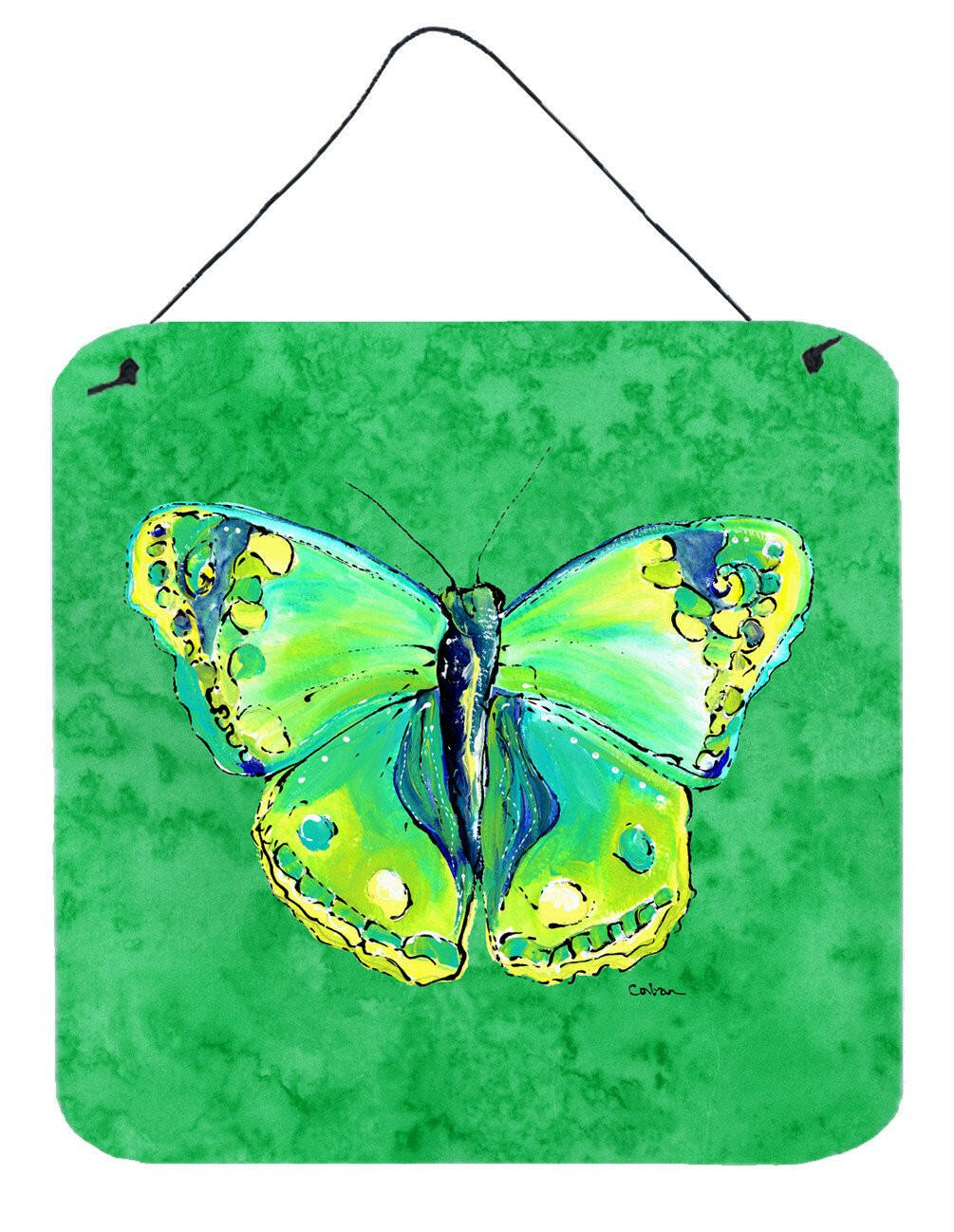Butterfly Green on Green Aluminium Metal Wall or Door Hanging Prints by Caroline&#39;s Treasures