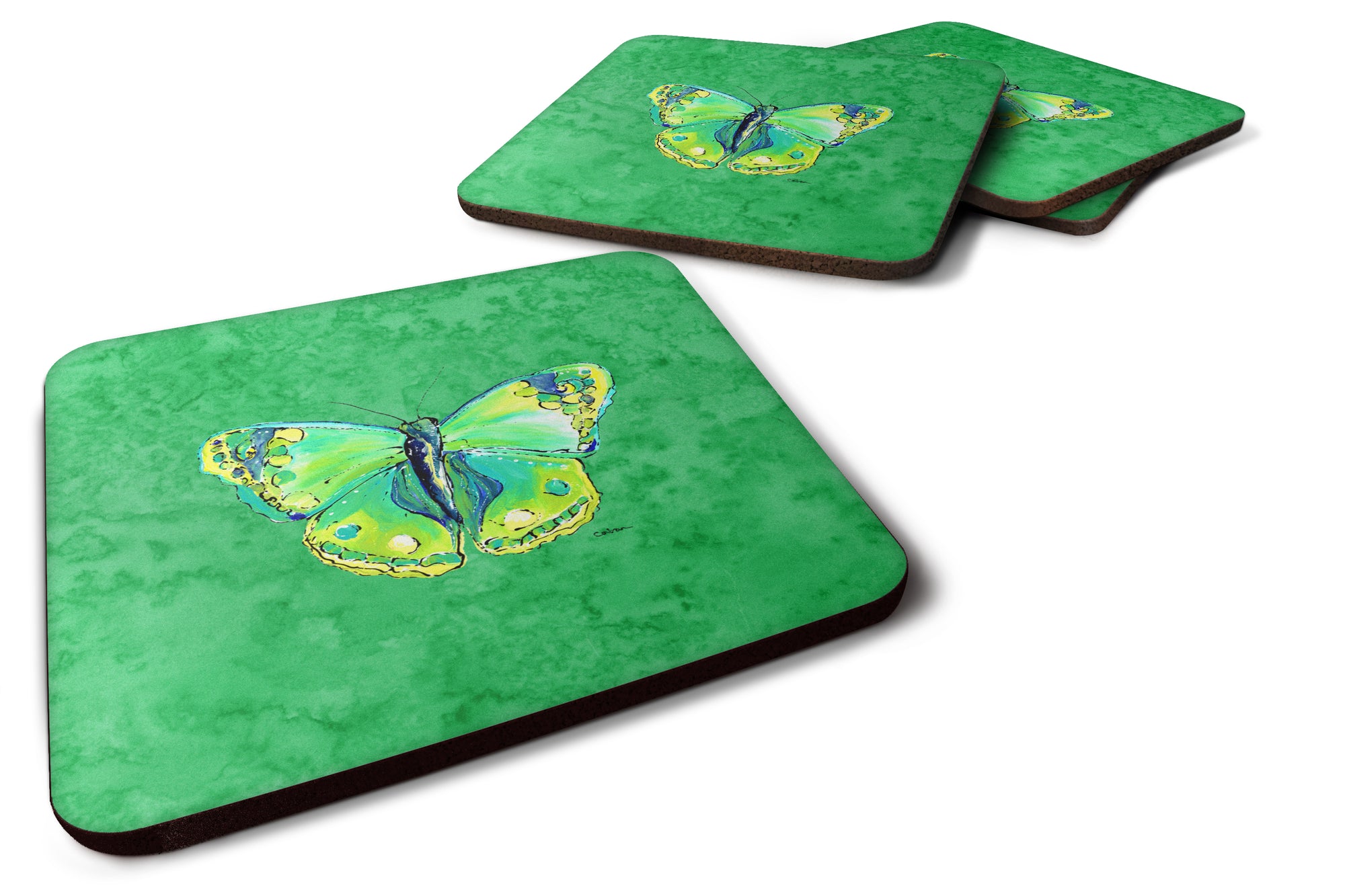 Set of 4 Butterfly Green on Green Foam Coasters - the-store.com