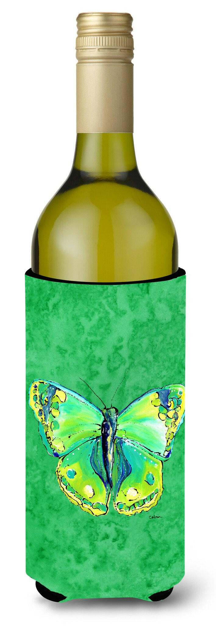 Butterfly Green on Green Wine Bottle Beverage Insulator Beverage Insulator Hugger by Caroline&#39;s Treasures