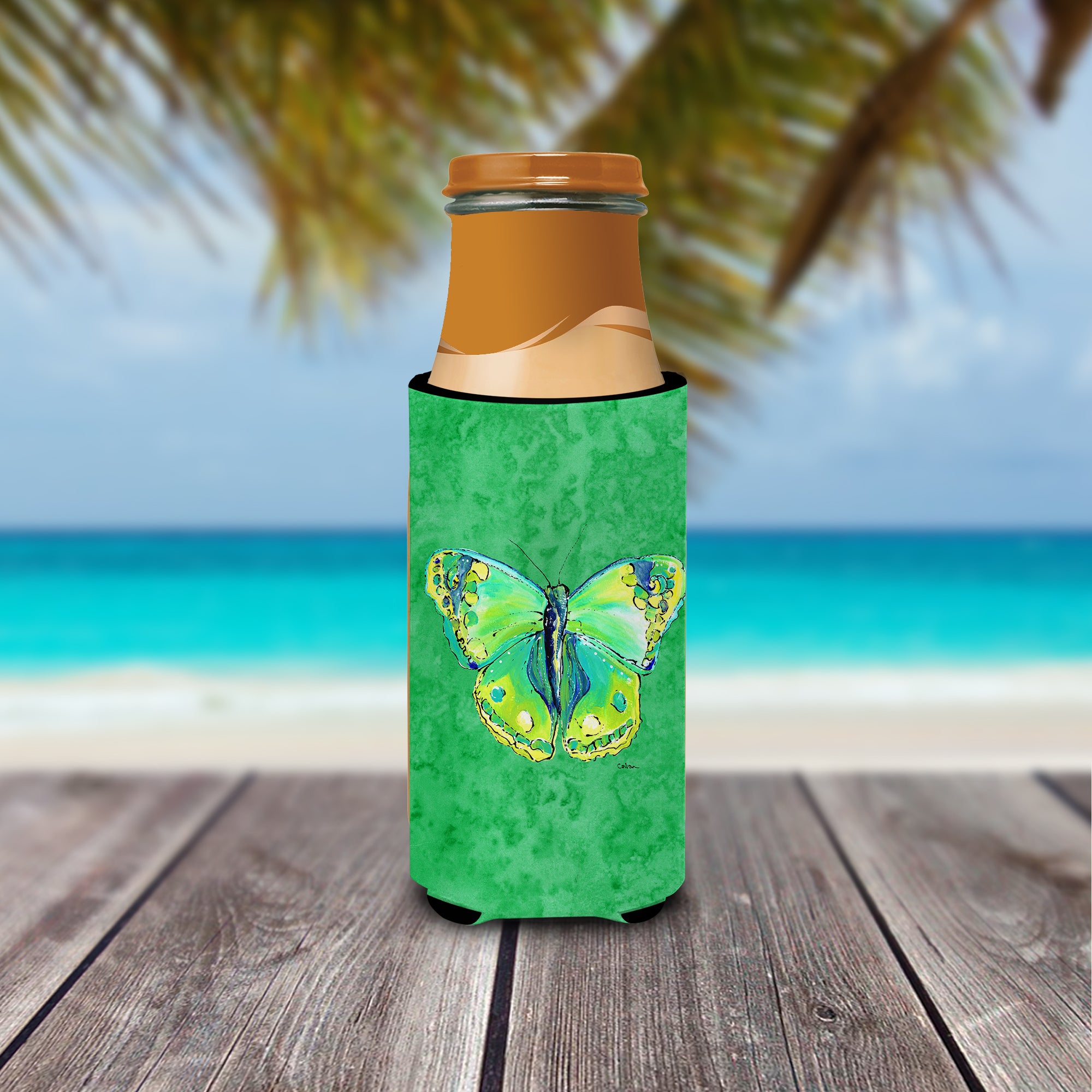 Butterfly Green on Green Ultra Beverage Insulators for slim cans 8863MUK.