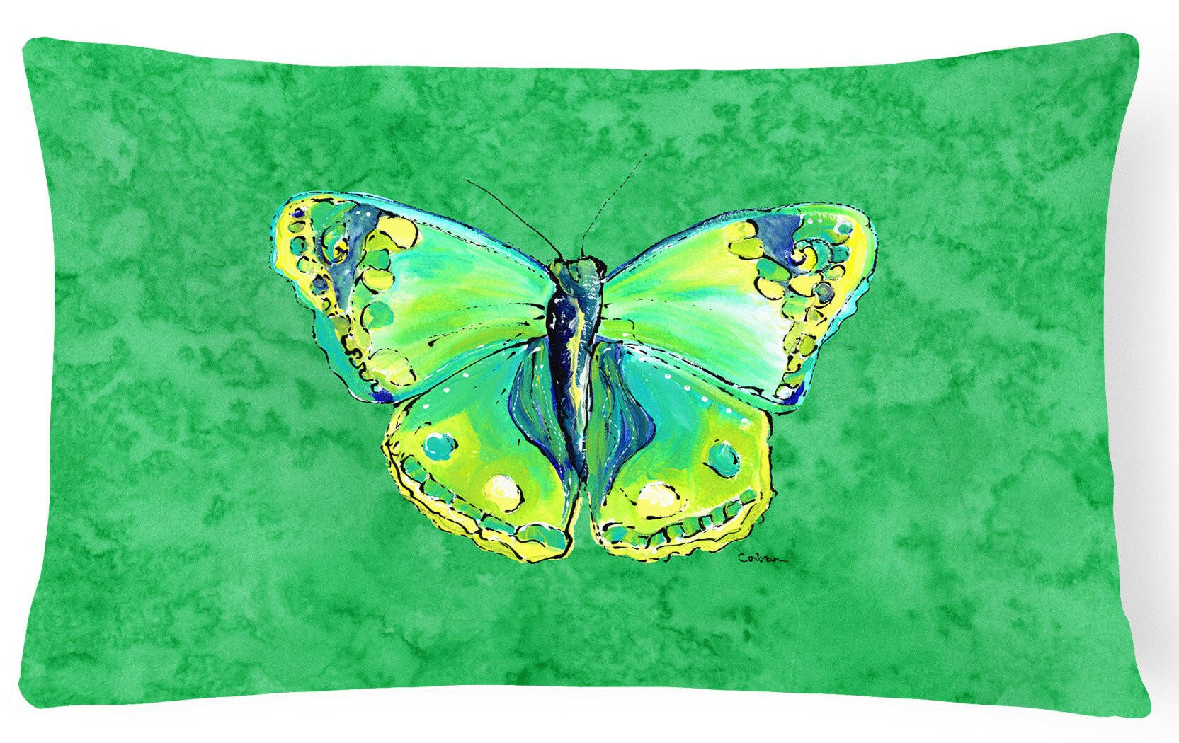 Butterfly Green on Green   Canvas Fabric Decorative Pillow by Caroline's Treasures