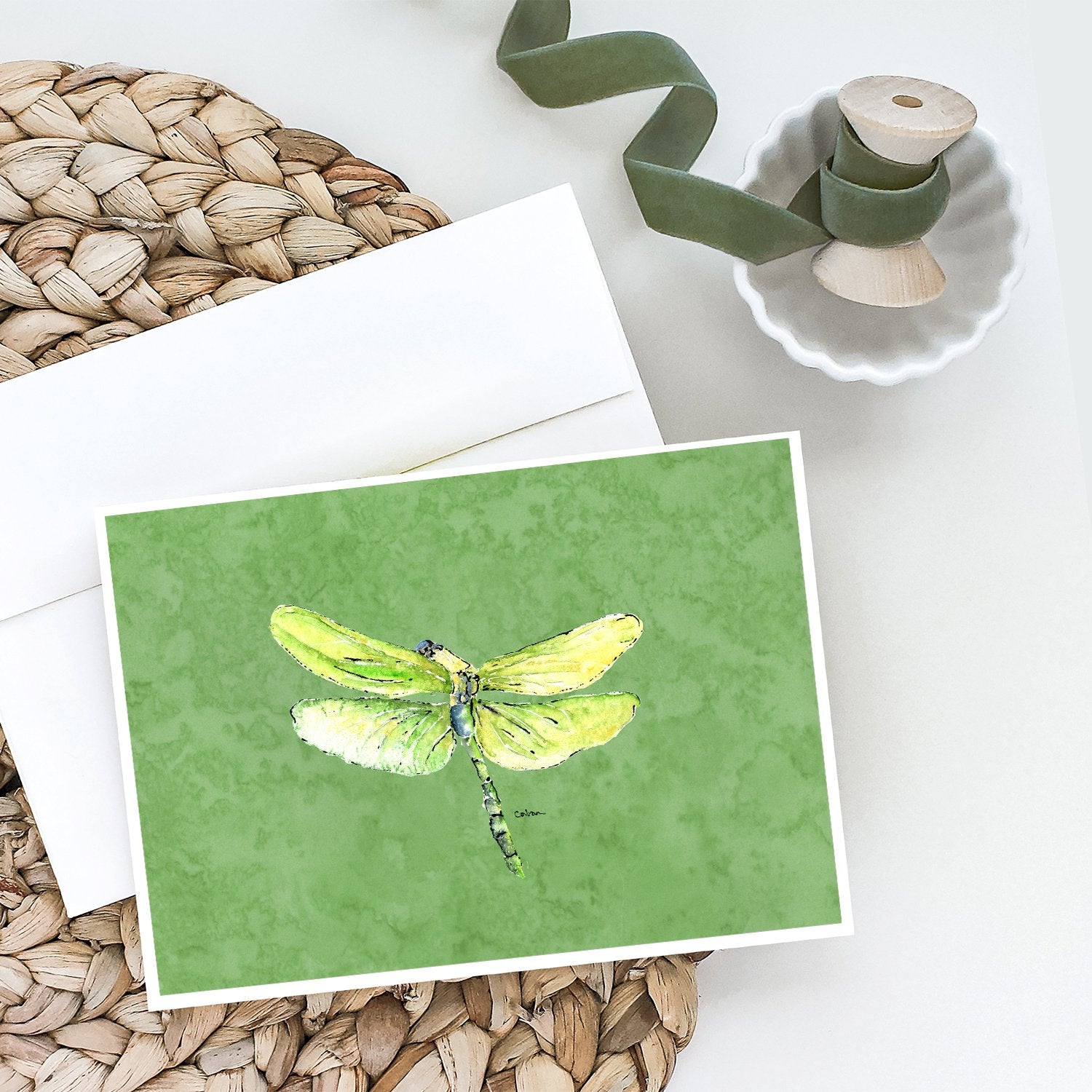 Dragonfly on Avacado Greeting Cards and Envelopes Pack of 8 - the-store.com