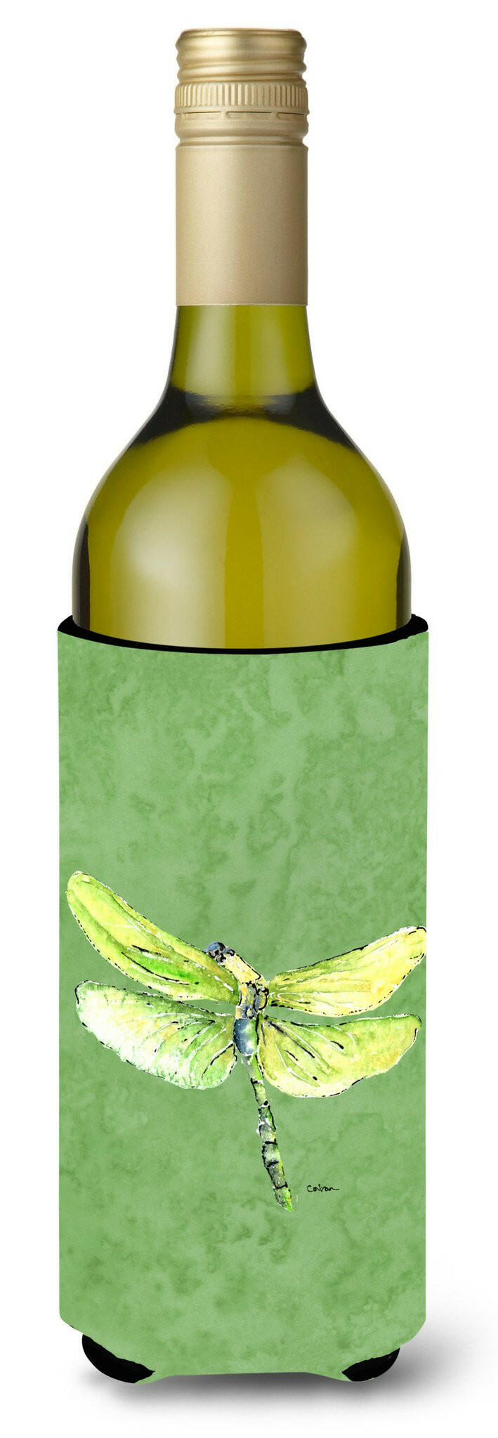Dragonfly on Avacado Wine Bottle Beverage Insulator Beverage Insulator Hugger by Caroline's Treasures