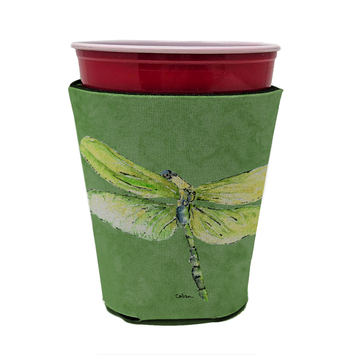 Dragonfly on Avacado Red Cup Beverage Insulator Hugger