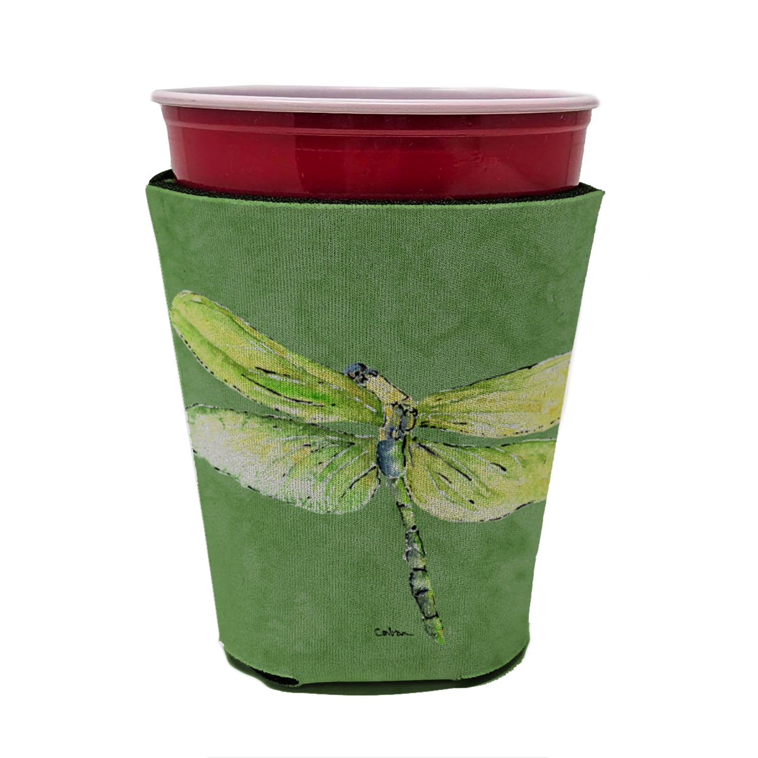 Dragonfly on Avacado Red Cup Beverage Insulator Hugger  the-store.com.