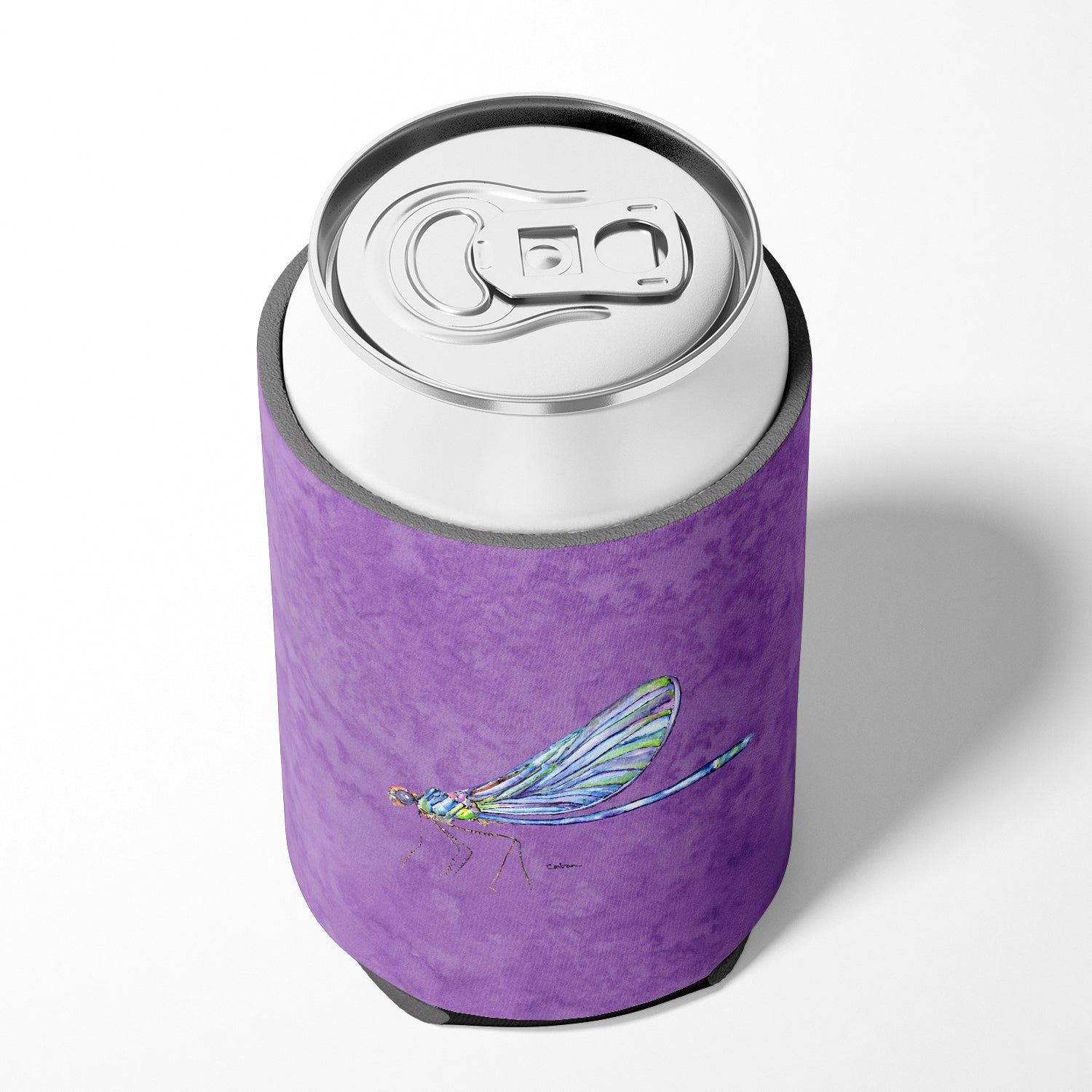 Dragonfly on Purple Can or Bottle Beverage Insulator Hugger.