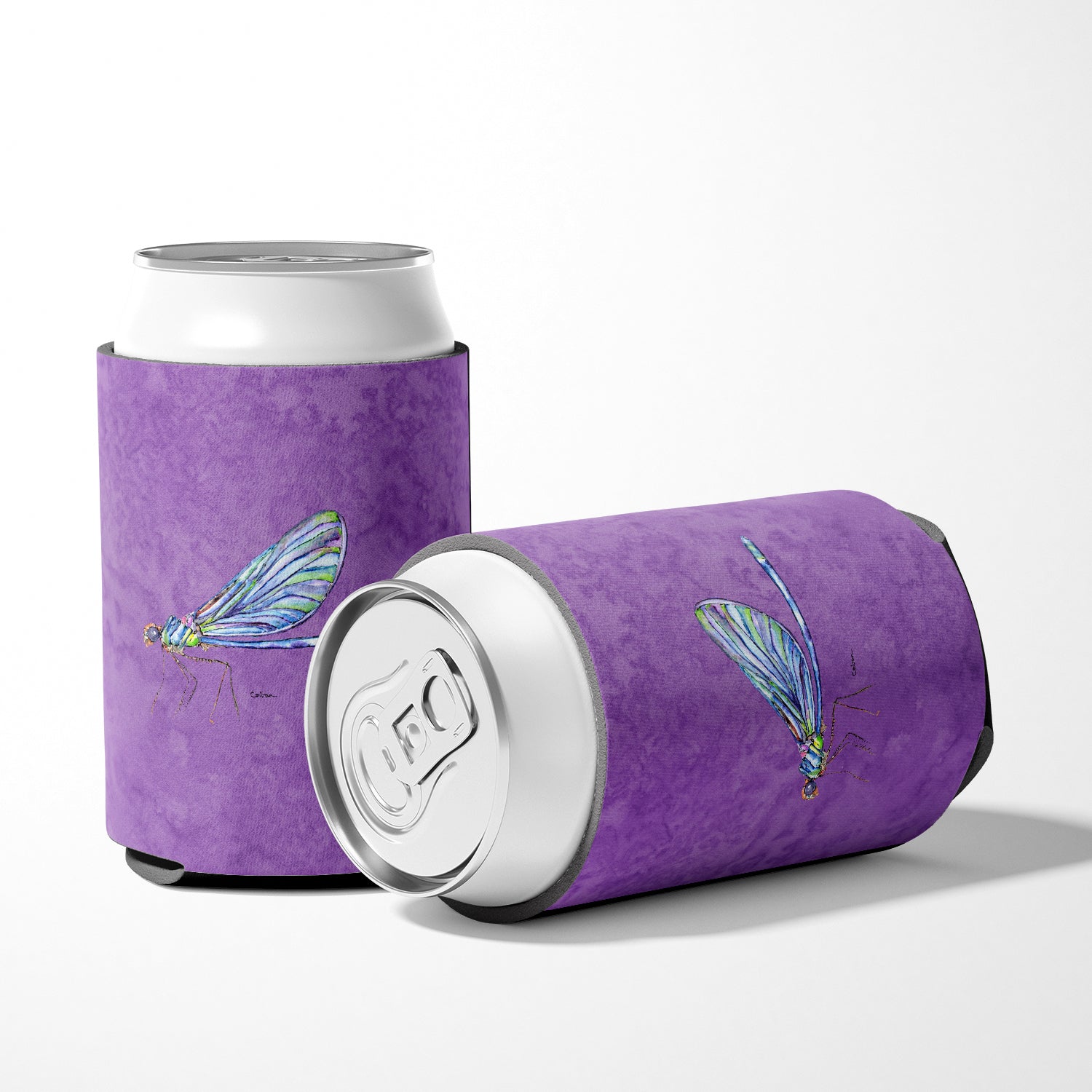 Dragonfly on Purple Can or Bottle Beverage Insulator Hugger.
