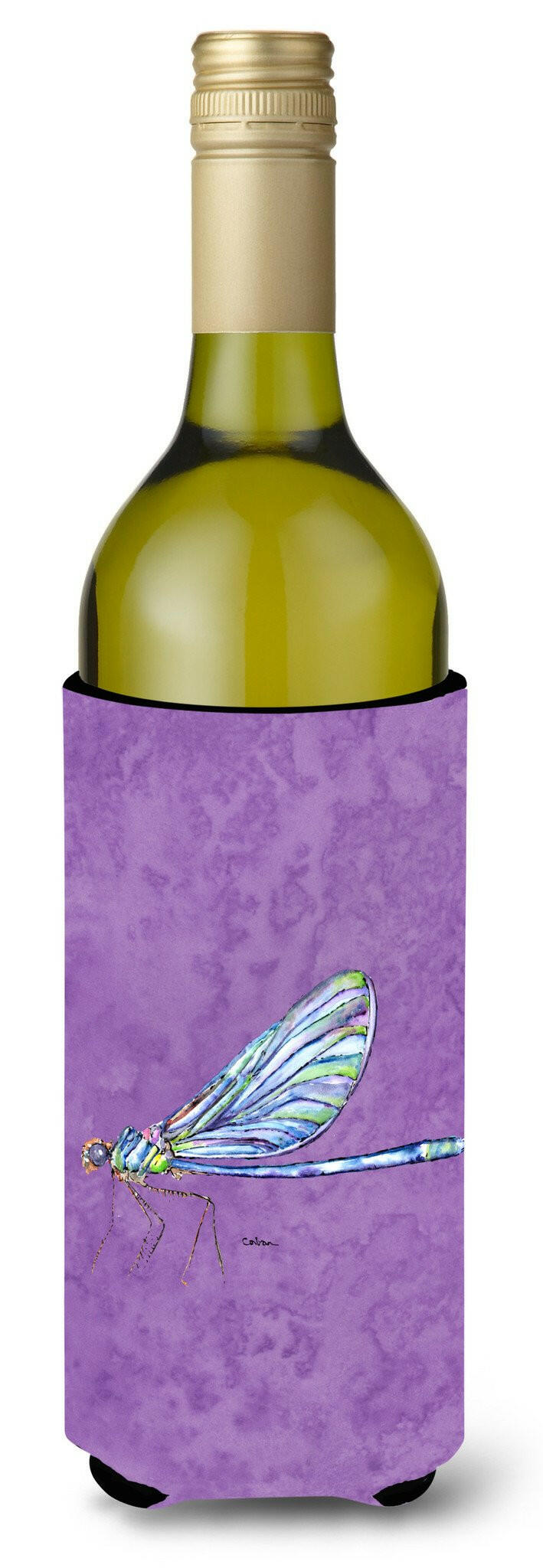 Dragonfly on Purple Wine Bottle Beverage Insulator Beverage Insulator Hugger by Caroline&#39;s Treasures