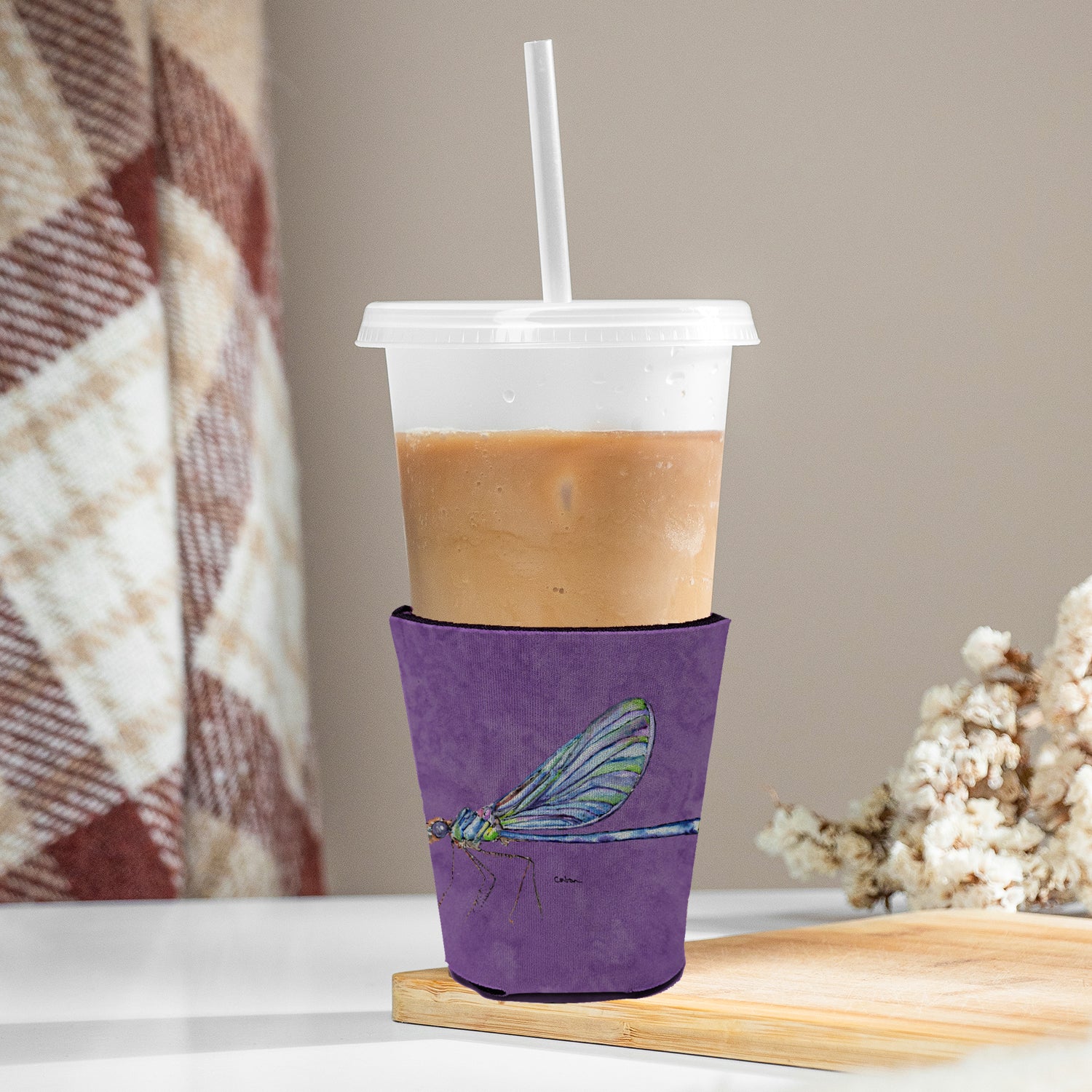 Dragonfly on Purple Red Cup Beverage Insulator Hugger  the-store.com.