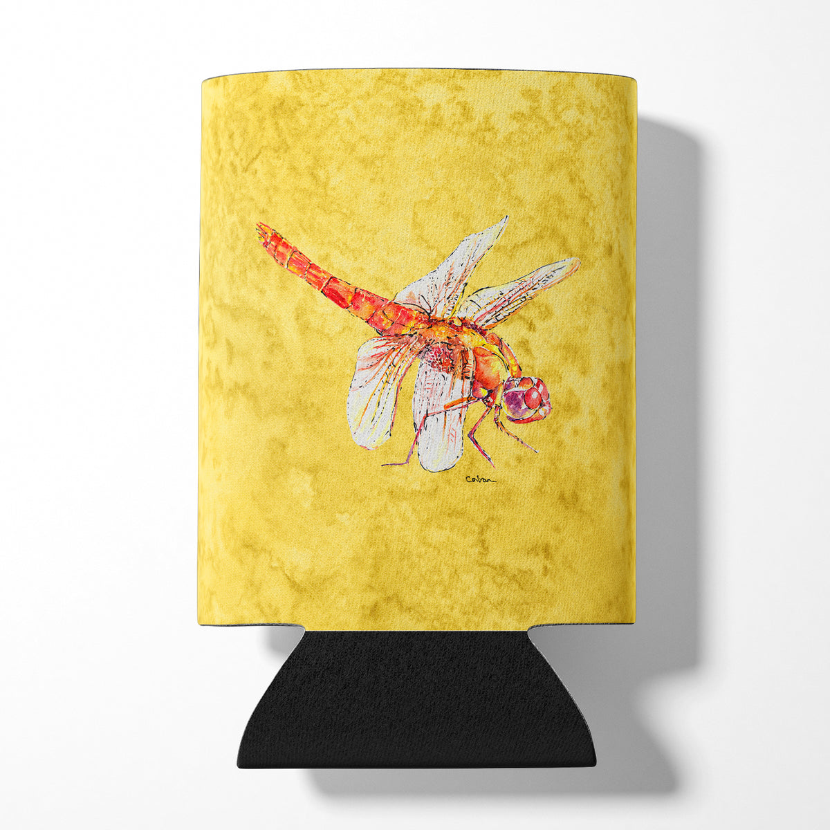 Dragonfly on Yellow Can or Bottle Beverage Insulator Hugger.