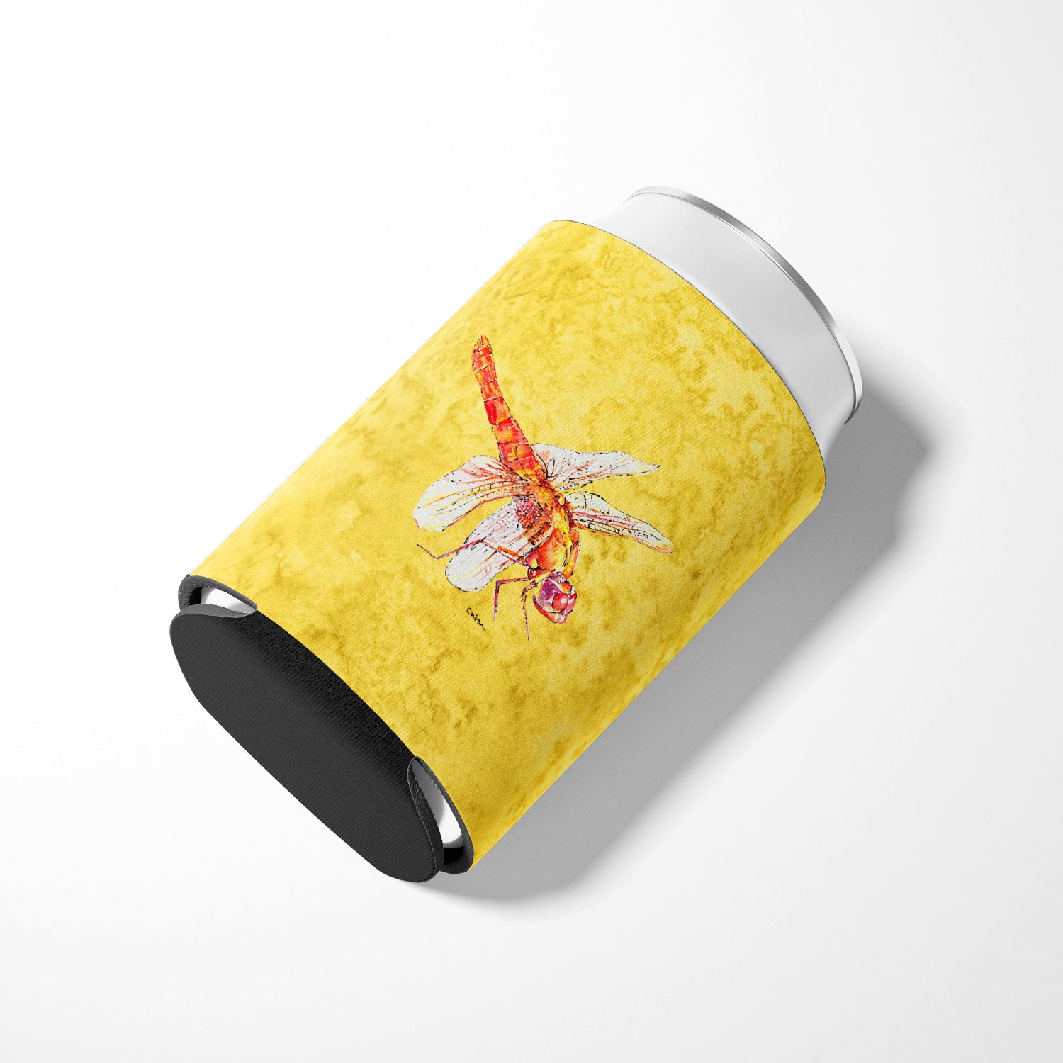 Dragonfly on Yellow Can or Bottle Beverage Insulator Hugger