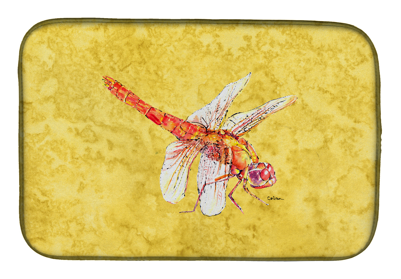Dragonfly on Yellow Dish Drying Mat 8866DDM  the-store.com.