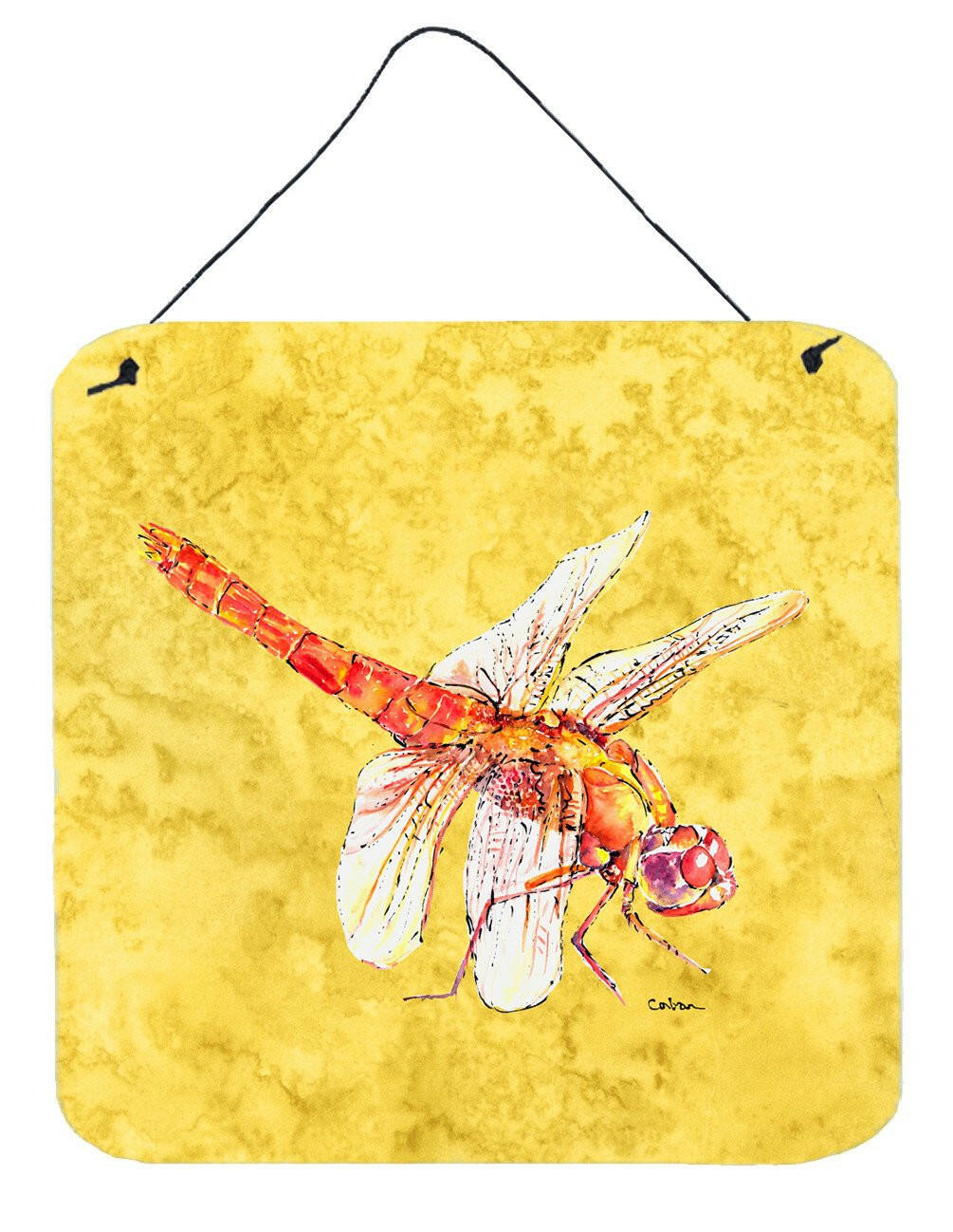 Dragonfly on Yellow Aluminium Metal Wall or Door Hanging Prints by Caroline&#39;s Treasures