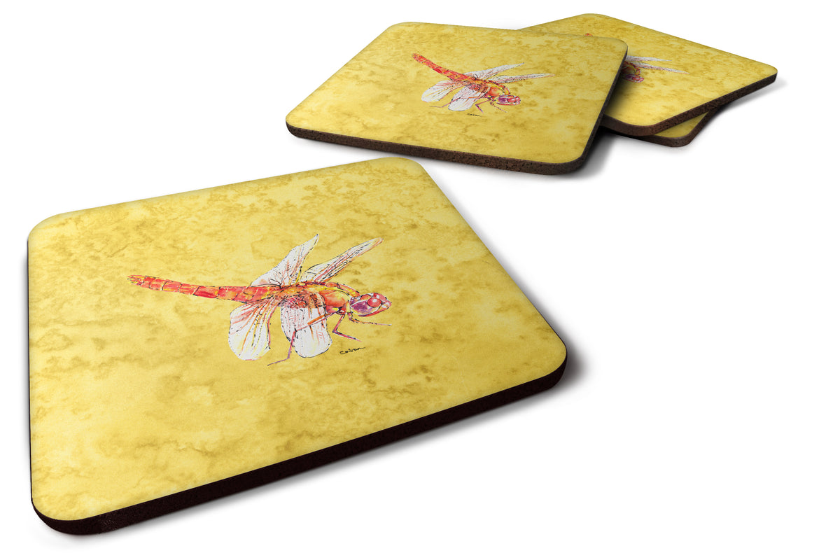 Set of 4 Dragonfly on Yellow Foam Coasters - the-store.com