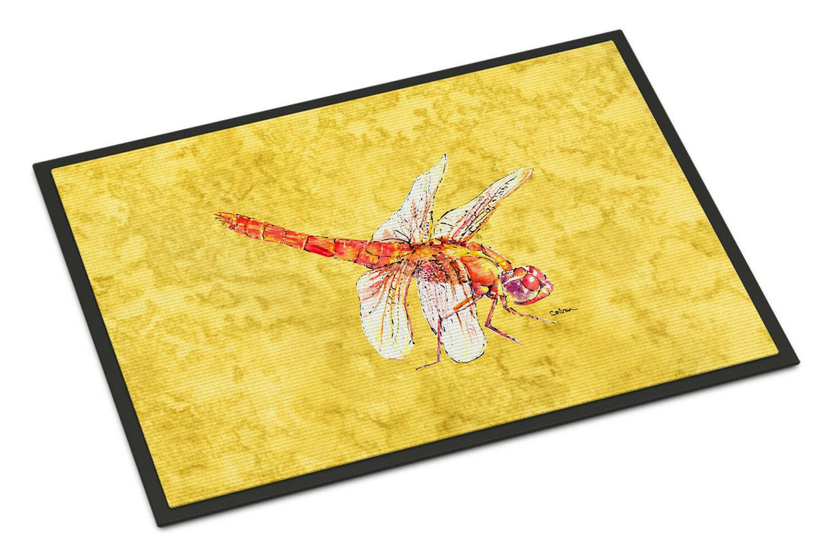 Dragonfly on Yellow Indoor or Outdoor Mat 24x36 Doormat - the-store.com