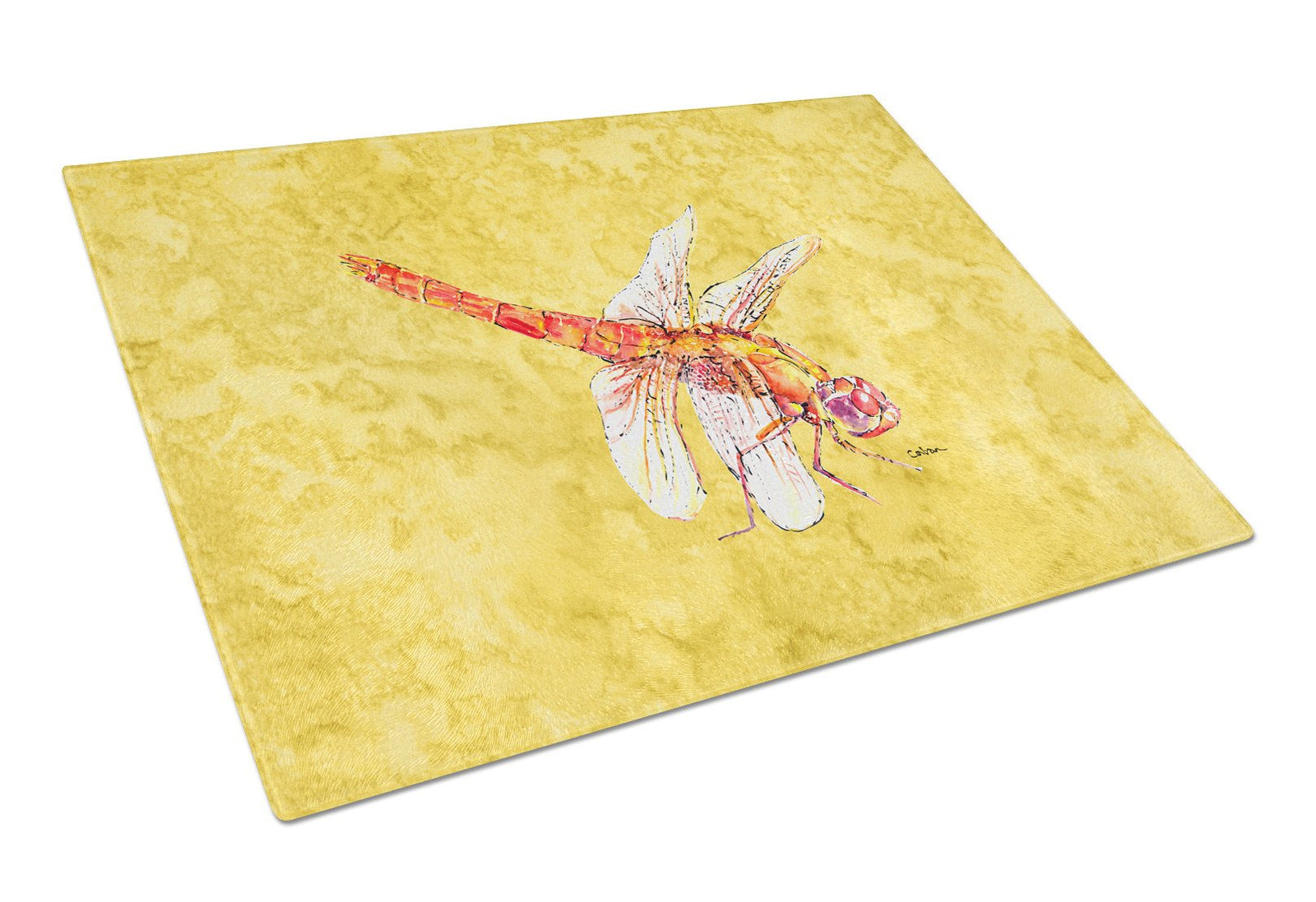 Dragonfly on Yellow Glass Cutting Board Large by Caroline's Treasures