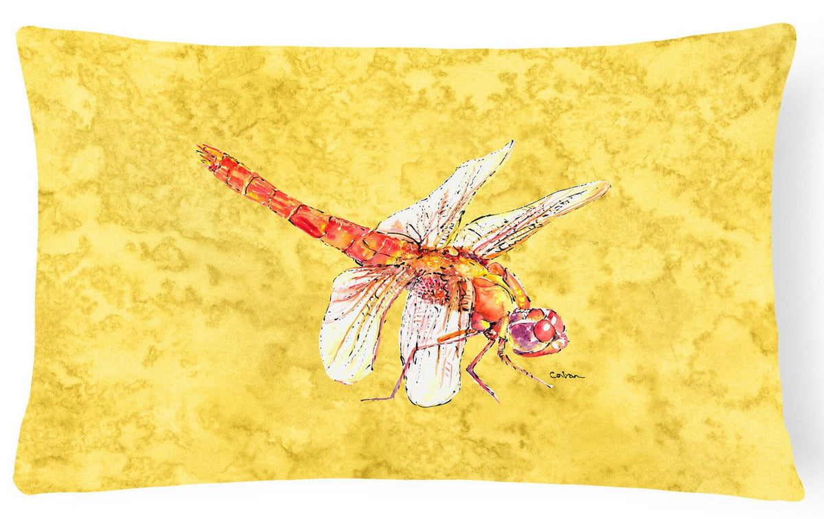 Dragonfly on Yellow   Canvas Fabric Decorative Pillow by Caroline&#39;s Treasures