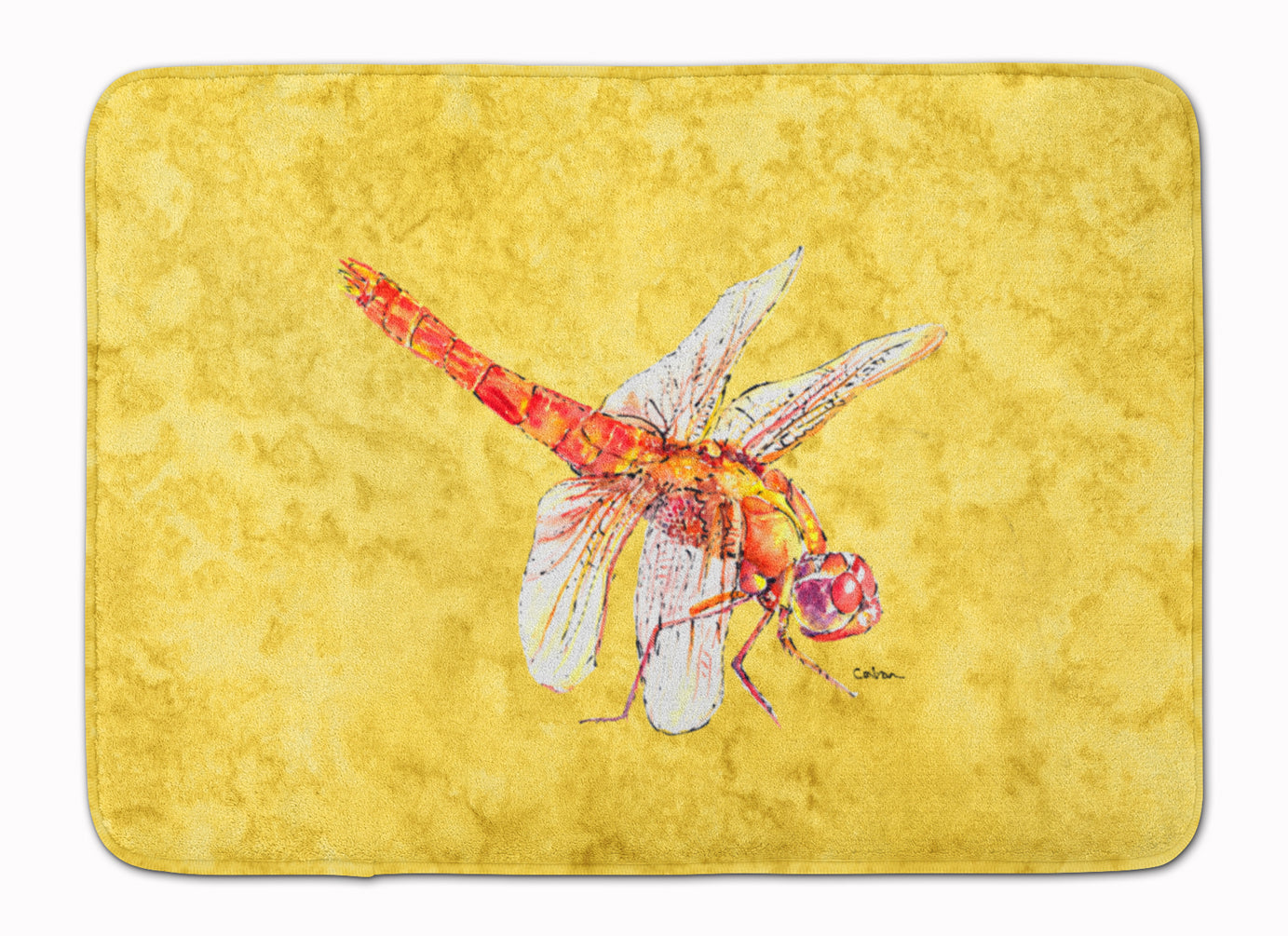 Dragonfly on Yellow Machine Washable Memory Foam Mat 8866RUG - the-store.com