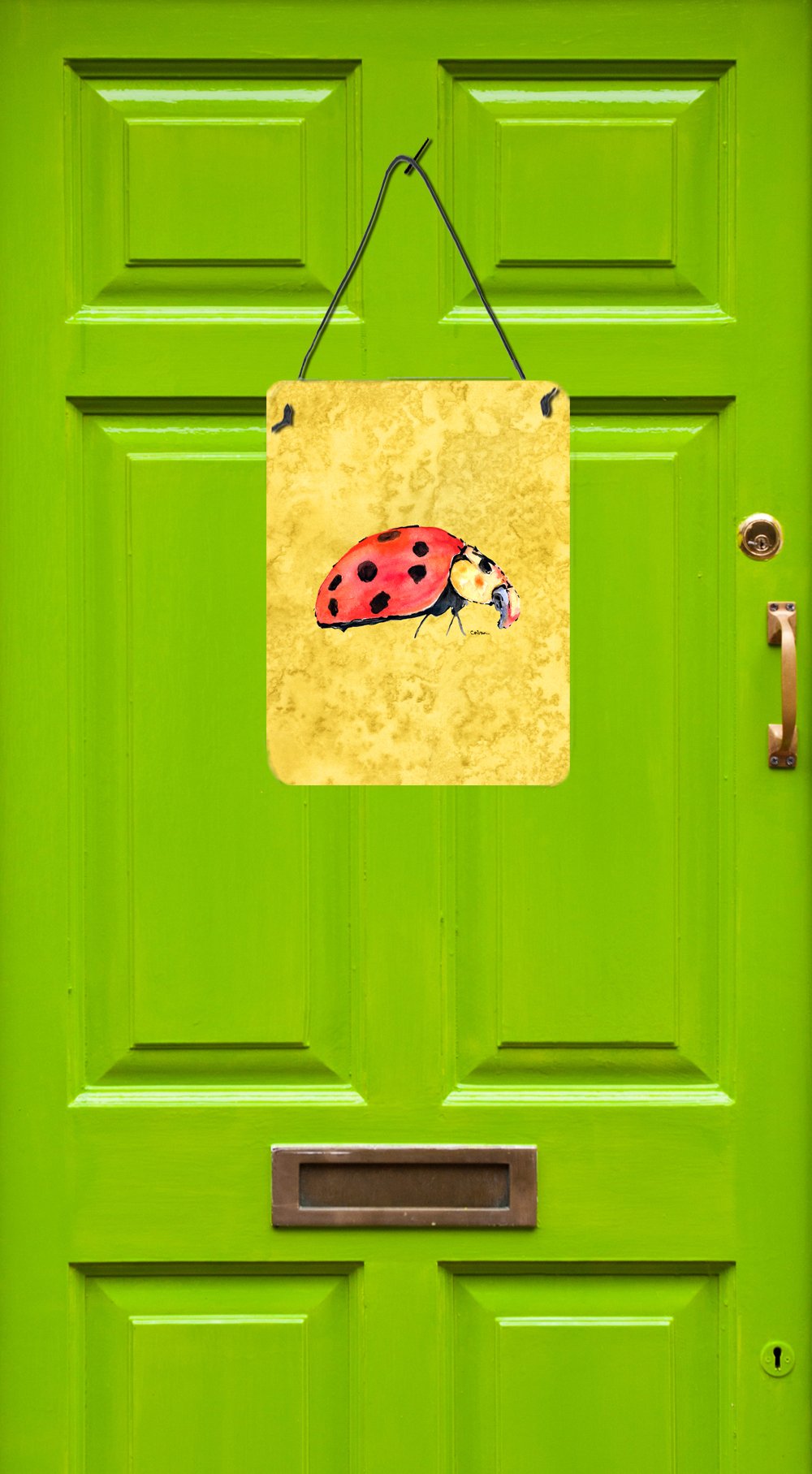 Caroline's Treasures Lady Bug on Yellow Aluminium Metal Wall or Door Hanging Prints