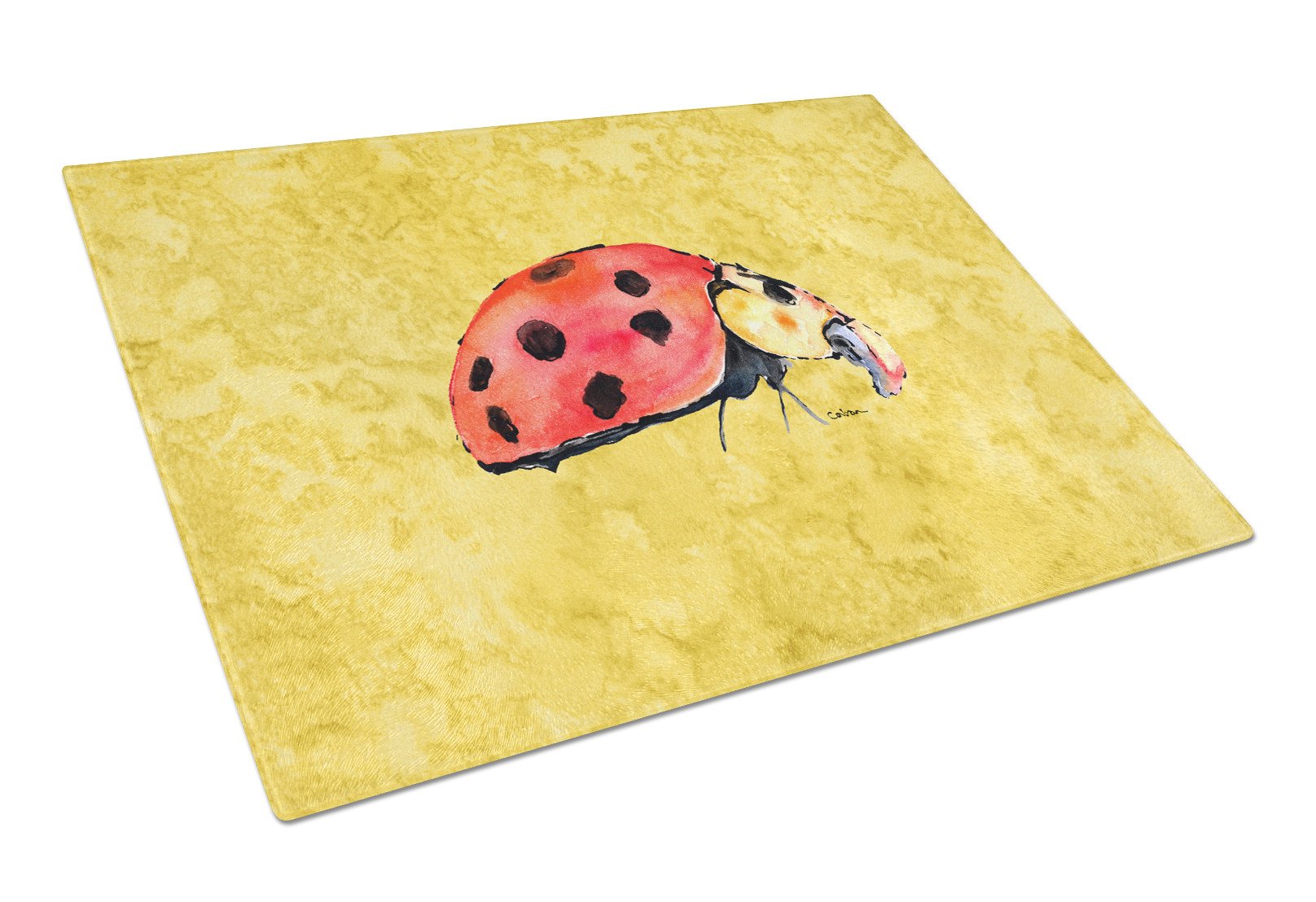 Lady Bug on Yellow Glass Cutting Board Large by Caroline's Treasures