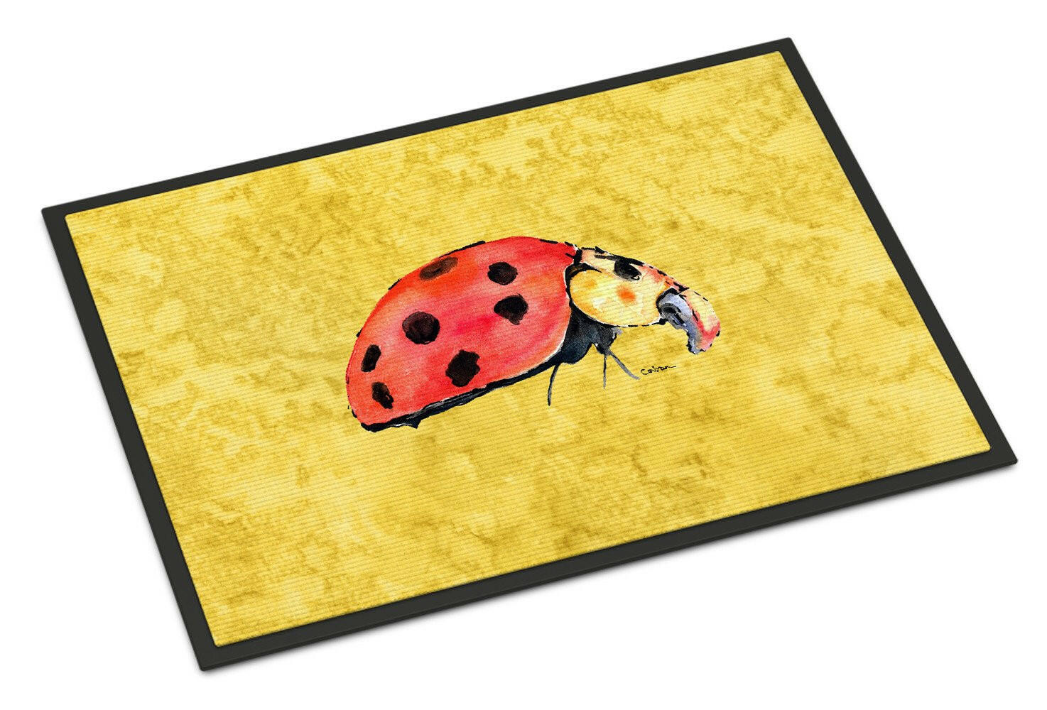 Lady Bug on Yellow Indoor or Outdoor Mat 18x27 Doormat - the-store.com