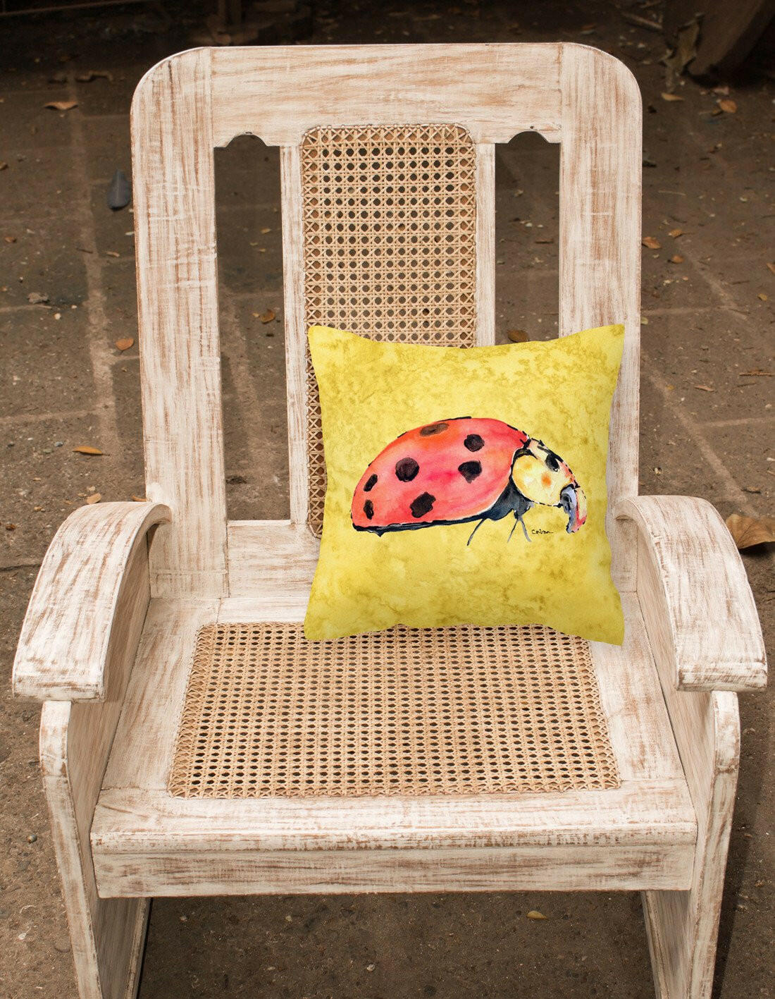 Lady Bug on Yellow   Canvas Fabric Decorative Pillow - the-store.com