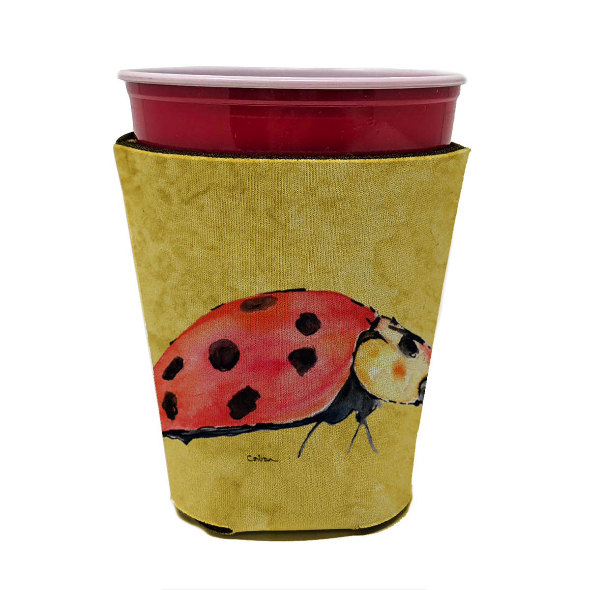 Lady Bug on Yellow Red Cup Beverage Insulator Hugger