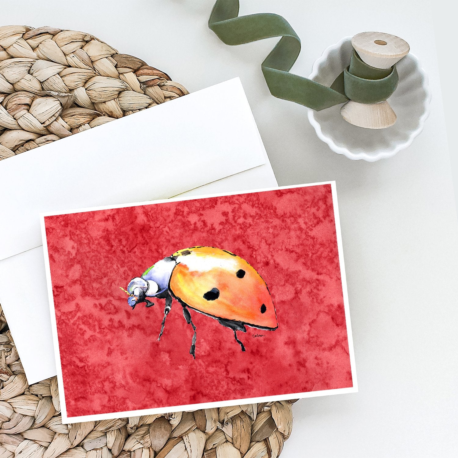 Caroline's Treasures Lady Bug on Red Greeting Cards - Blank Note Cards – 8-Pack of Artist-Designed Cards with Envelopes