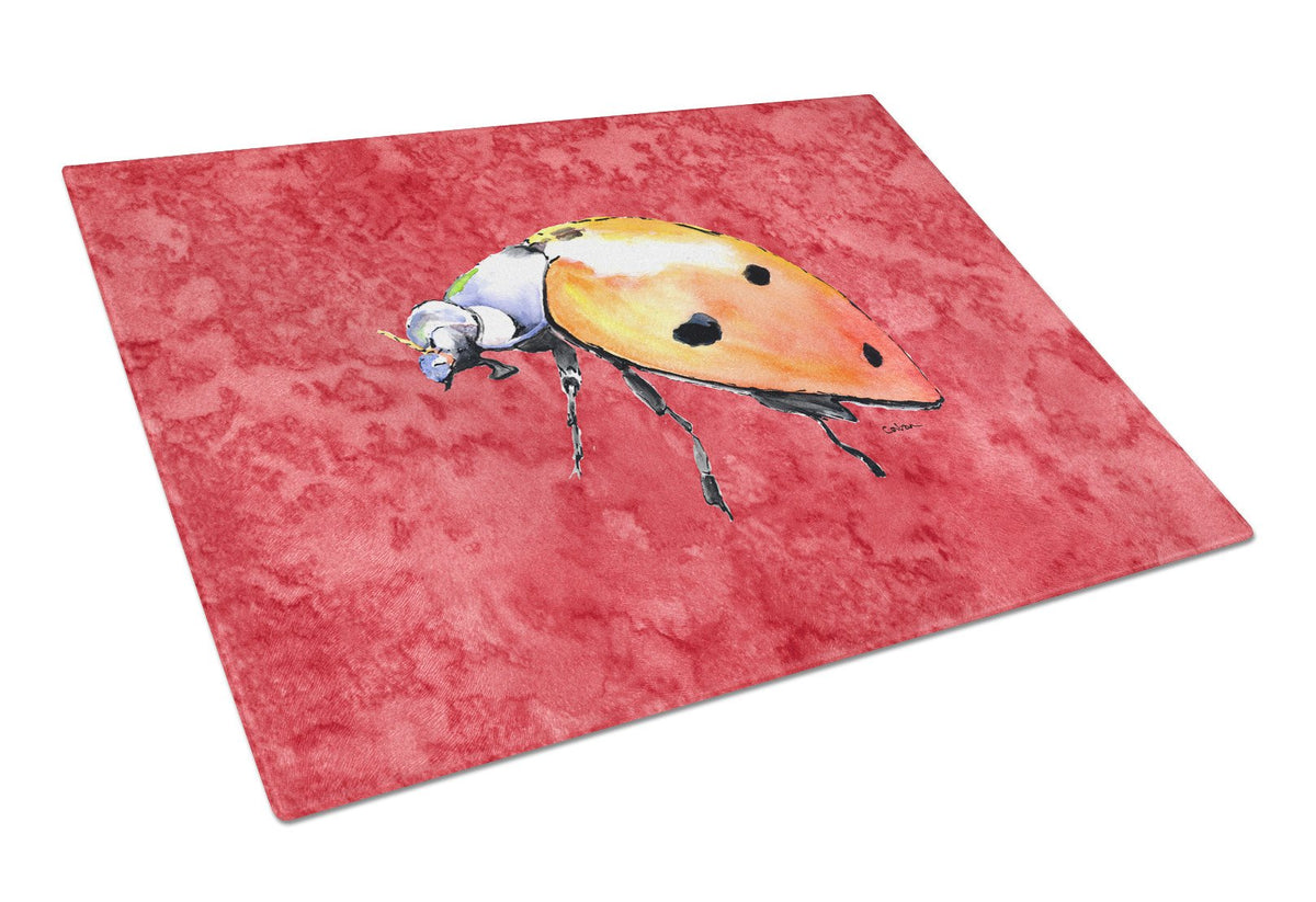 Lady Bug on Red Glass Cutting Board Large by Caroline&#39;s Treasures