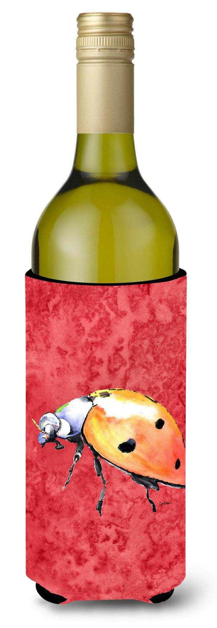 Lady Bug on Red Wine Bottle Beverage Insulator Beverage Insulator Hugger by Caroline&#39;s Treasures