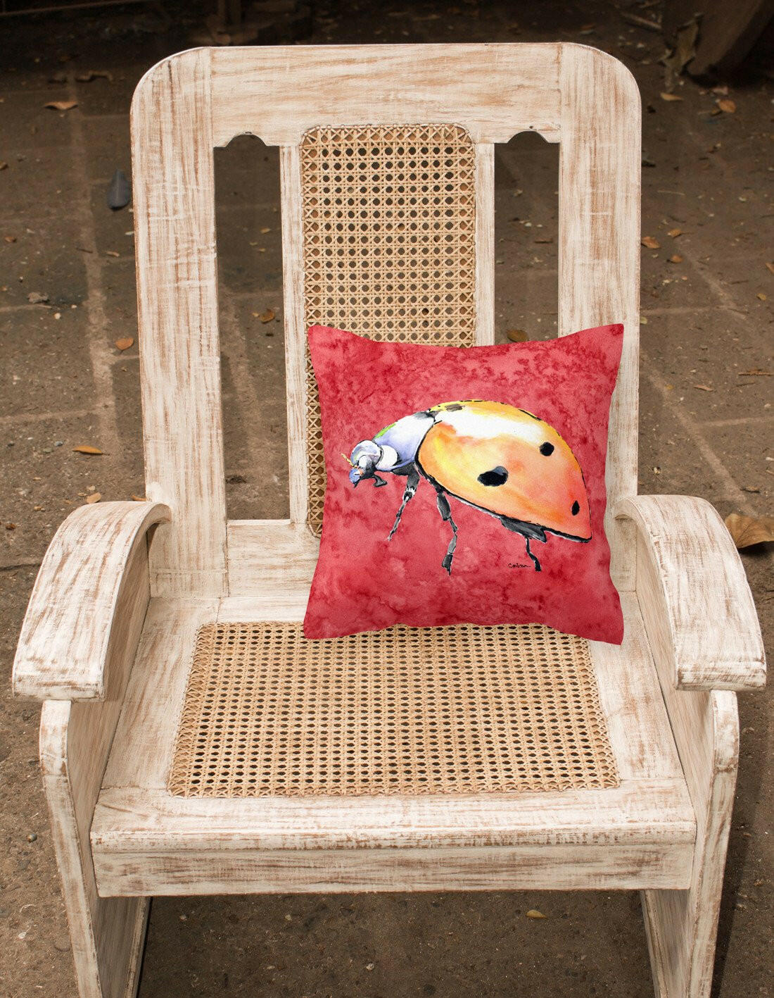 Lady Bug on Red   Canvas Fabric Decorative Pillow - the-store.com
