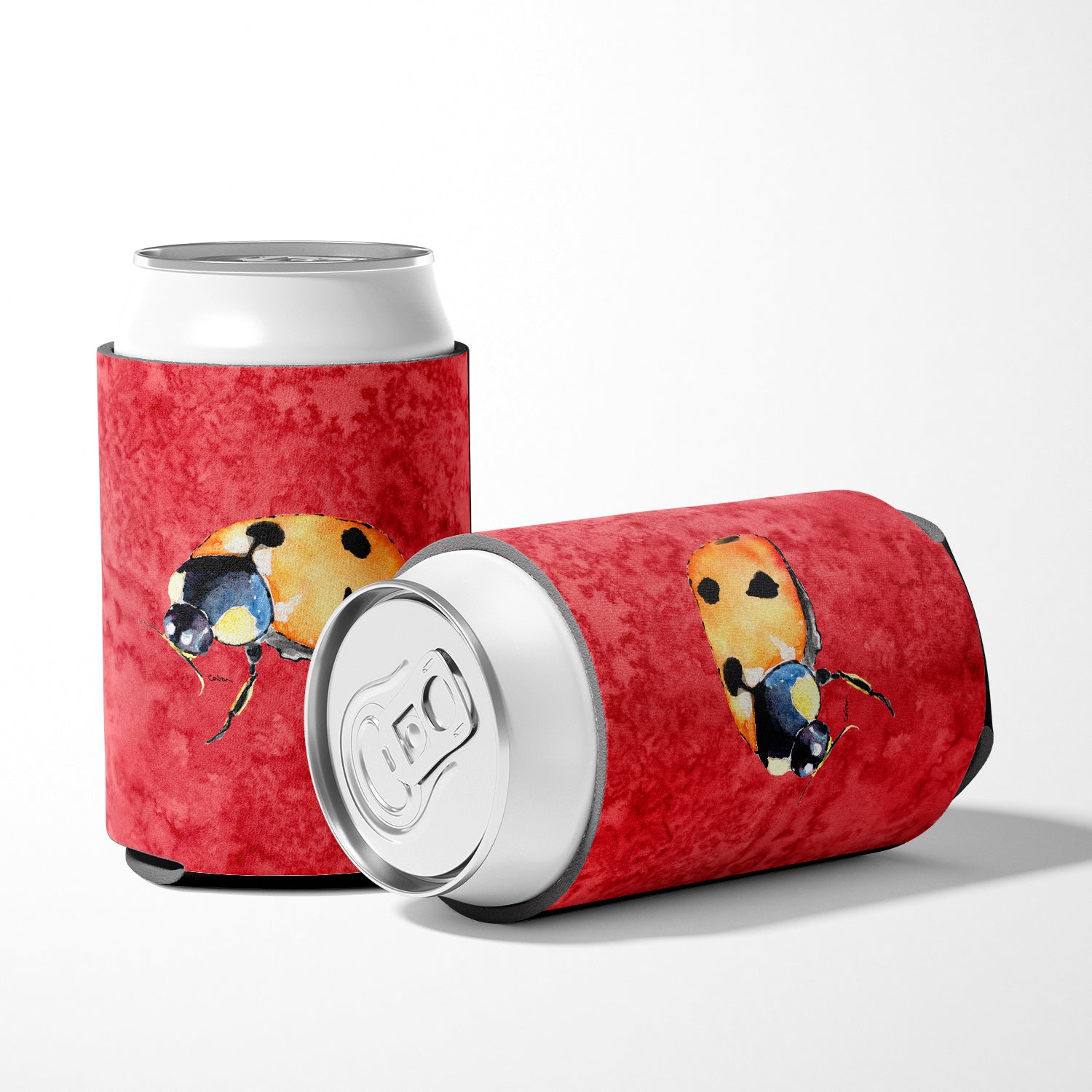 Lady Bug on Red Can or Bottle Beverage Insulator Hugger.