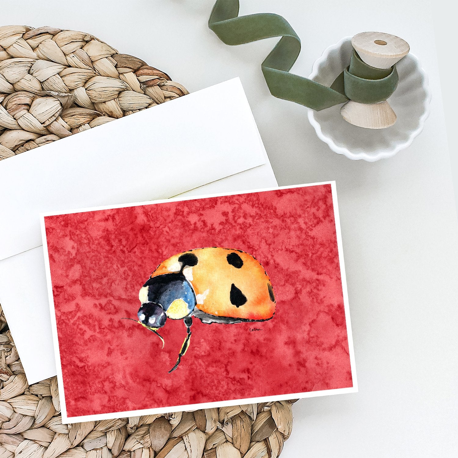 Caroline's Treasures Lady Bug on Red Greeting Cards - Blank Note Cards – 8-Pack of Artist-Designed Cards with Envelopes