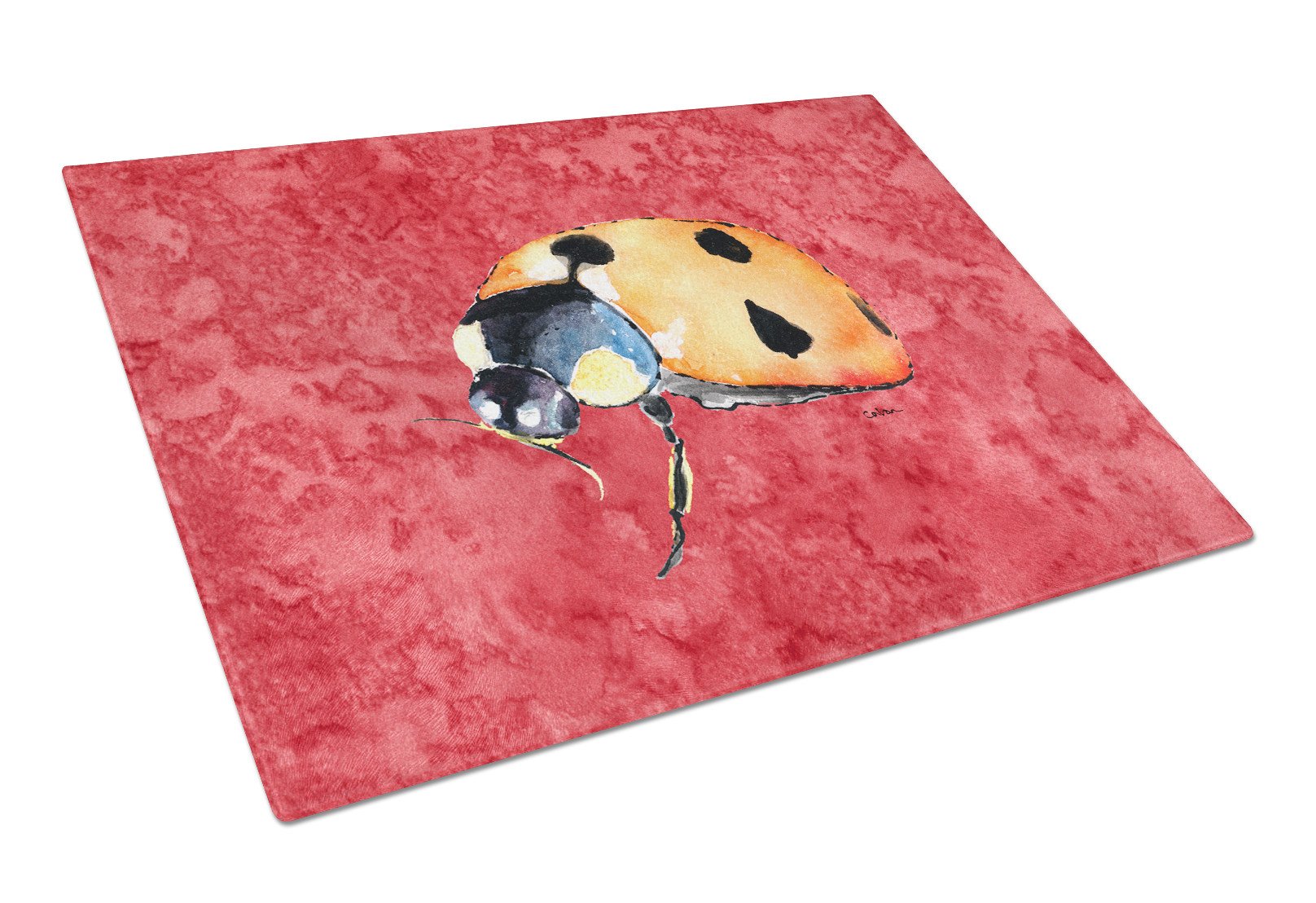 Lady Bug on Red Glass Cutting Board Large by Caroline's Treasures